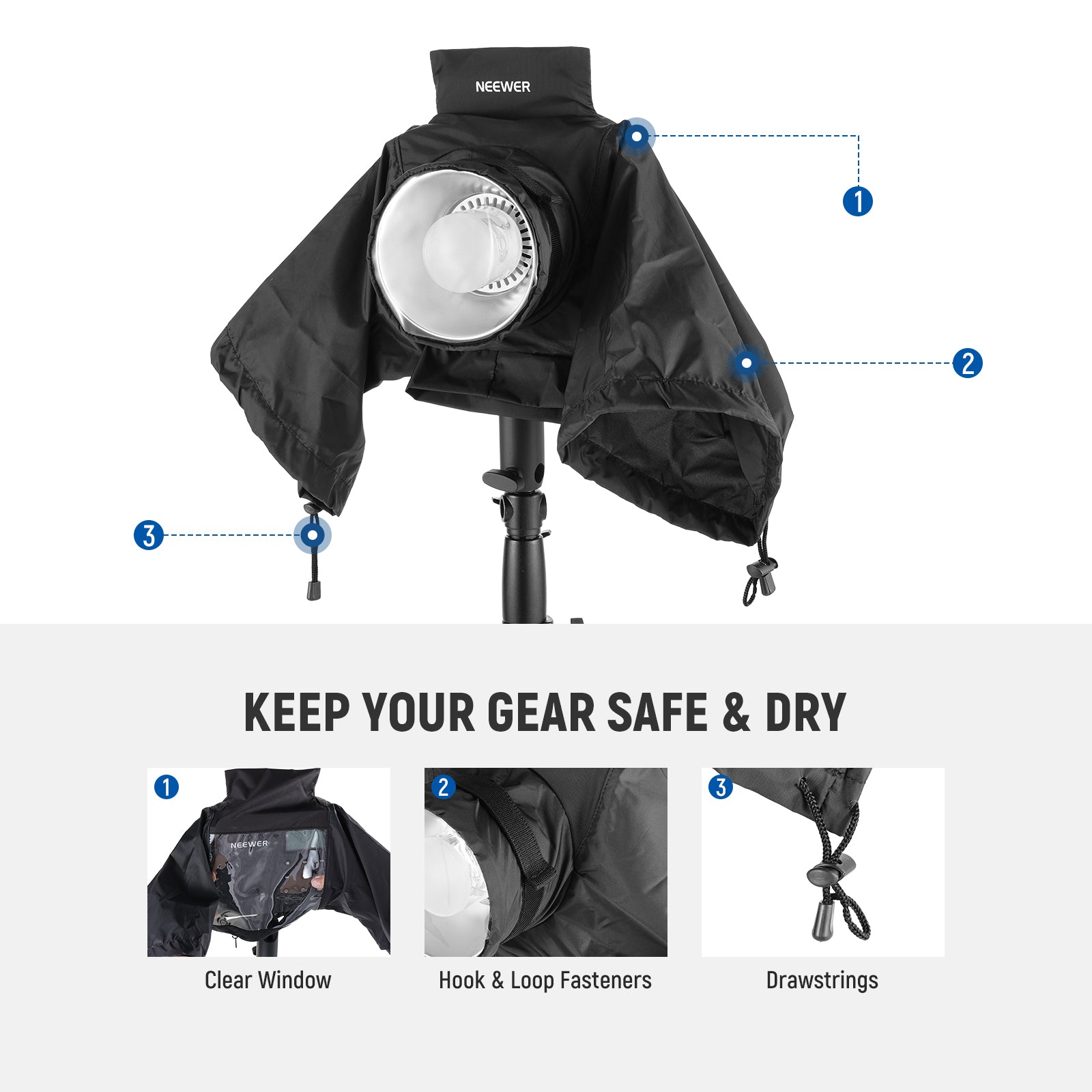 NEEWER CQP1 Rain Cover keeps your gear safe and dry.