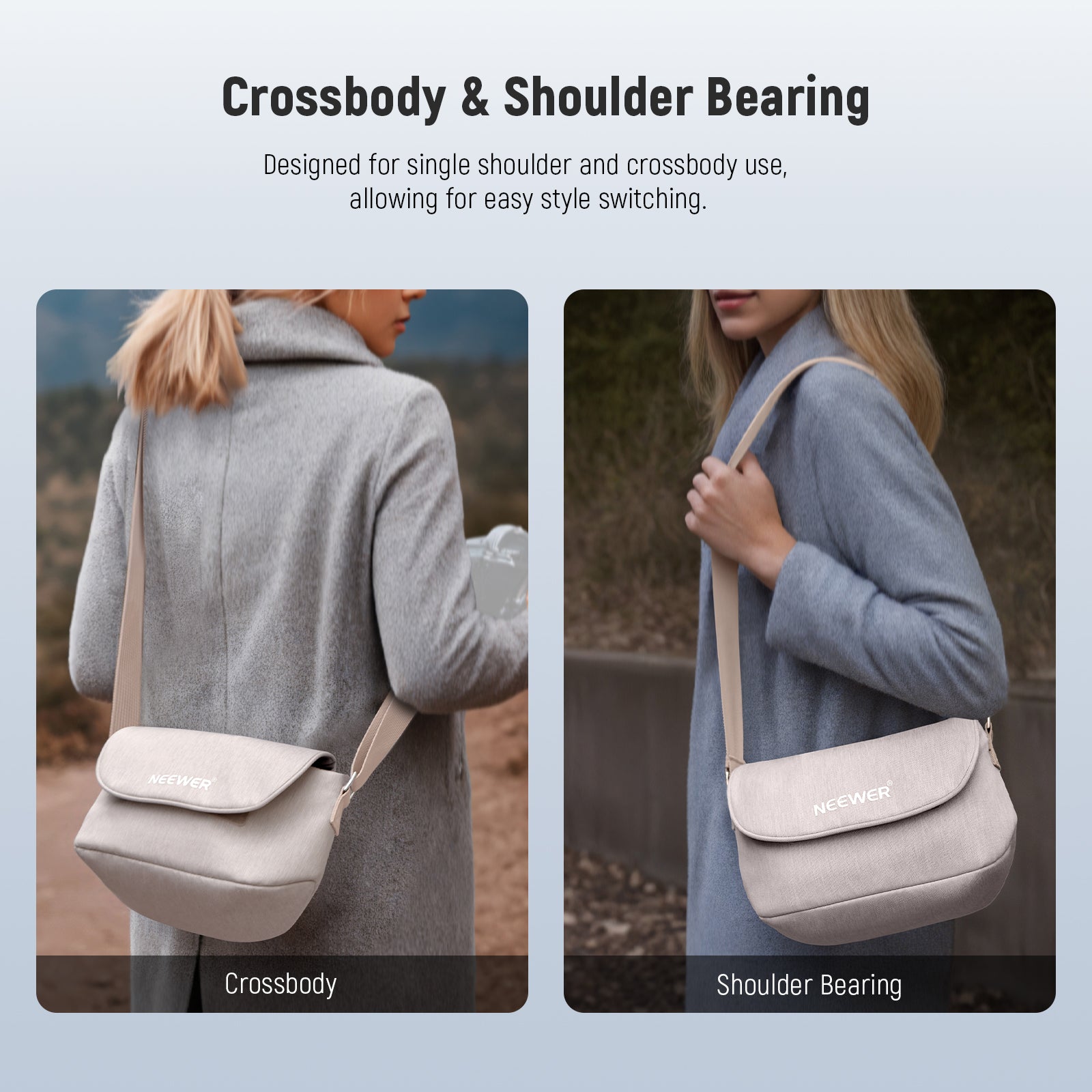 NEEWER PB25 Camera Sling Bag allows for easy style switching.