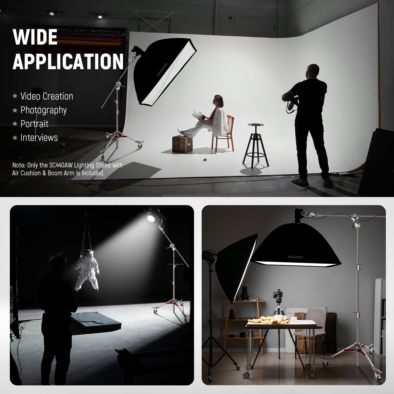 Wide Applications of the NEEWER SC440AW 14.4ft C Stand on Wheels