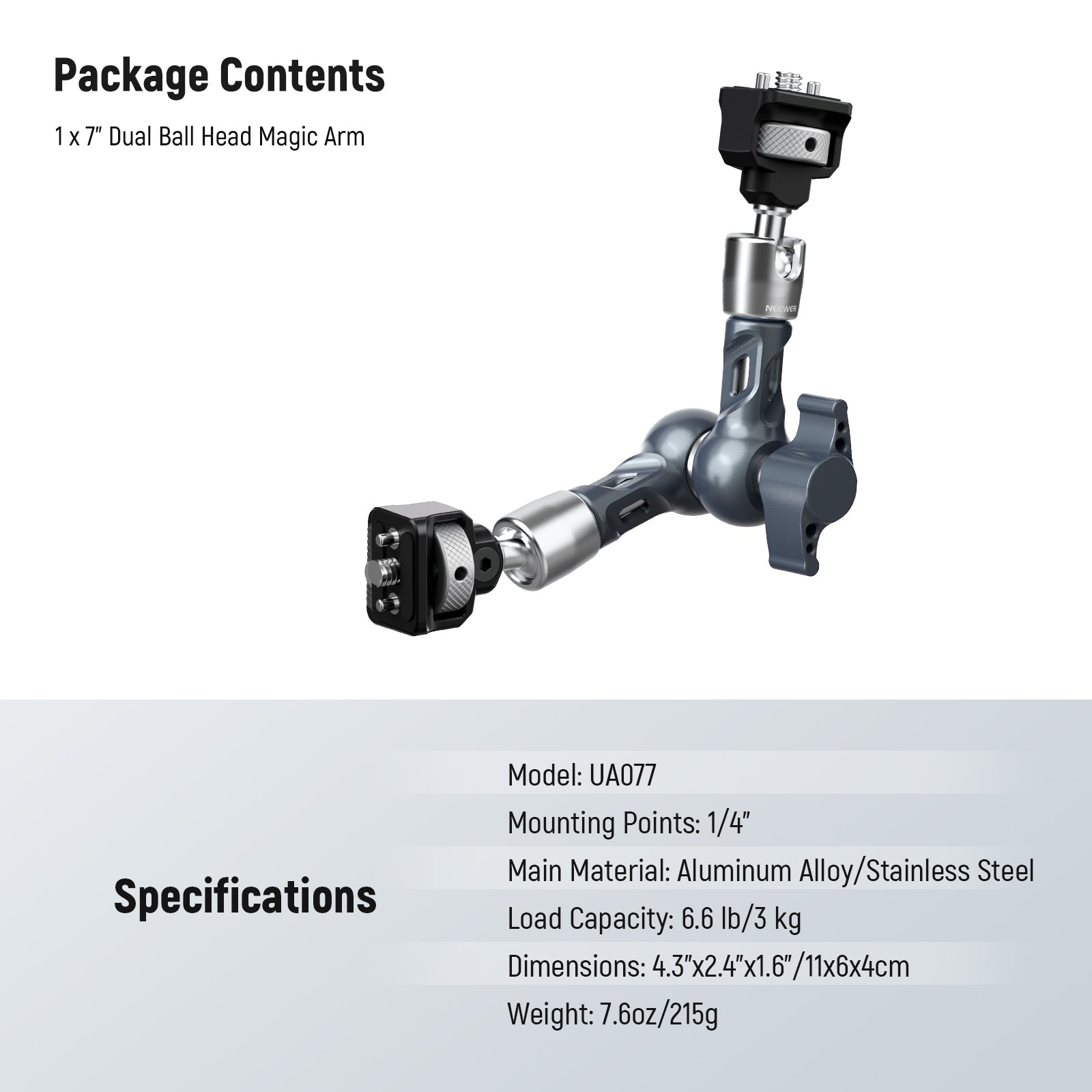 Specifications of the NEEWER UA077 Articulating Magic Arm Camera Mount