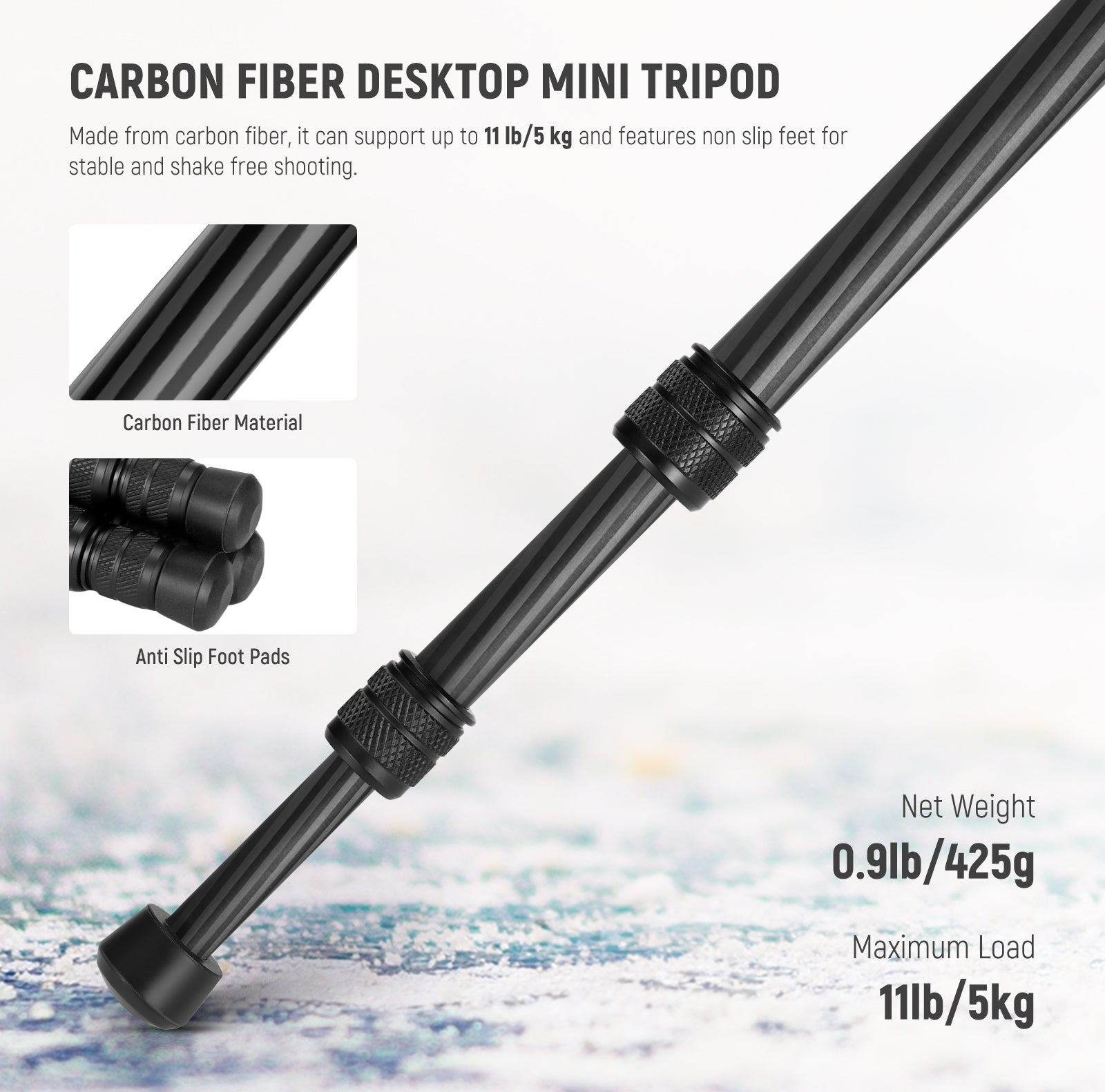 NEEWER TP09 Carbon Fiber Mini Tripod is lightweight.
