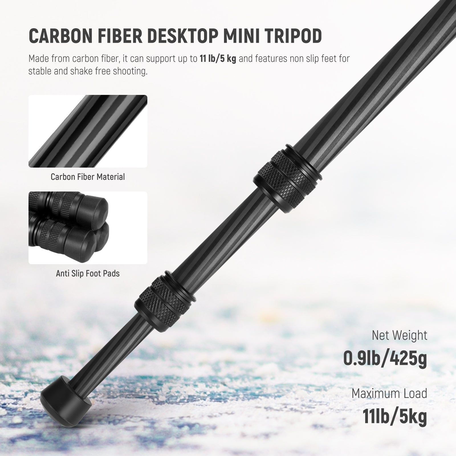 NEEWER TP09 Carbon Fiber Mini Tripod is lightweight.