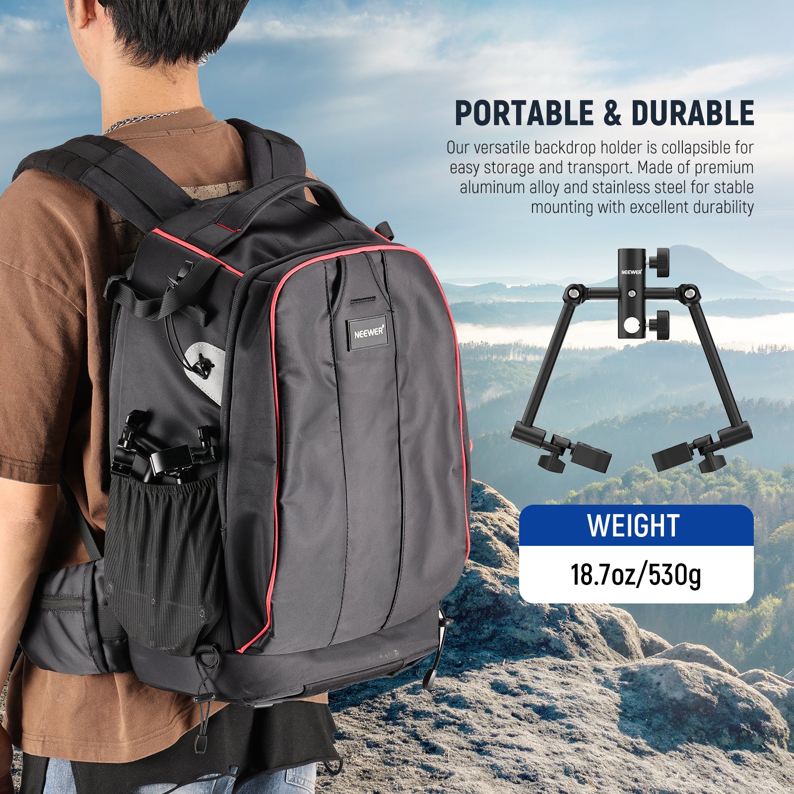 NEEWER CL-05 Collapsible Backdrop Holder is durable and portable.