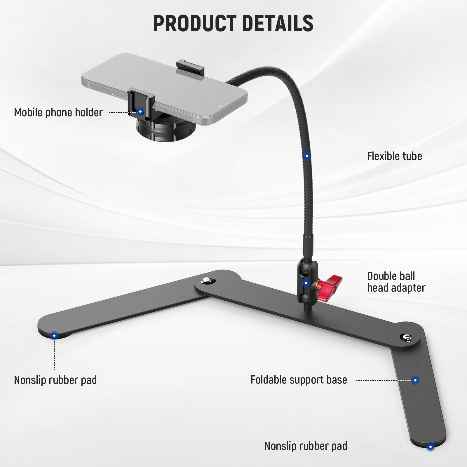 Product details of the NEEWER DS022 Overhead Phone Mount Stand
