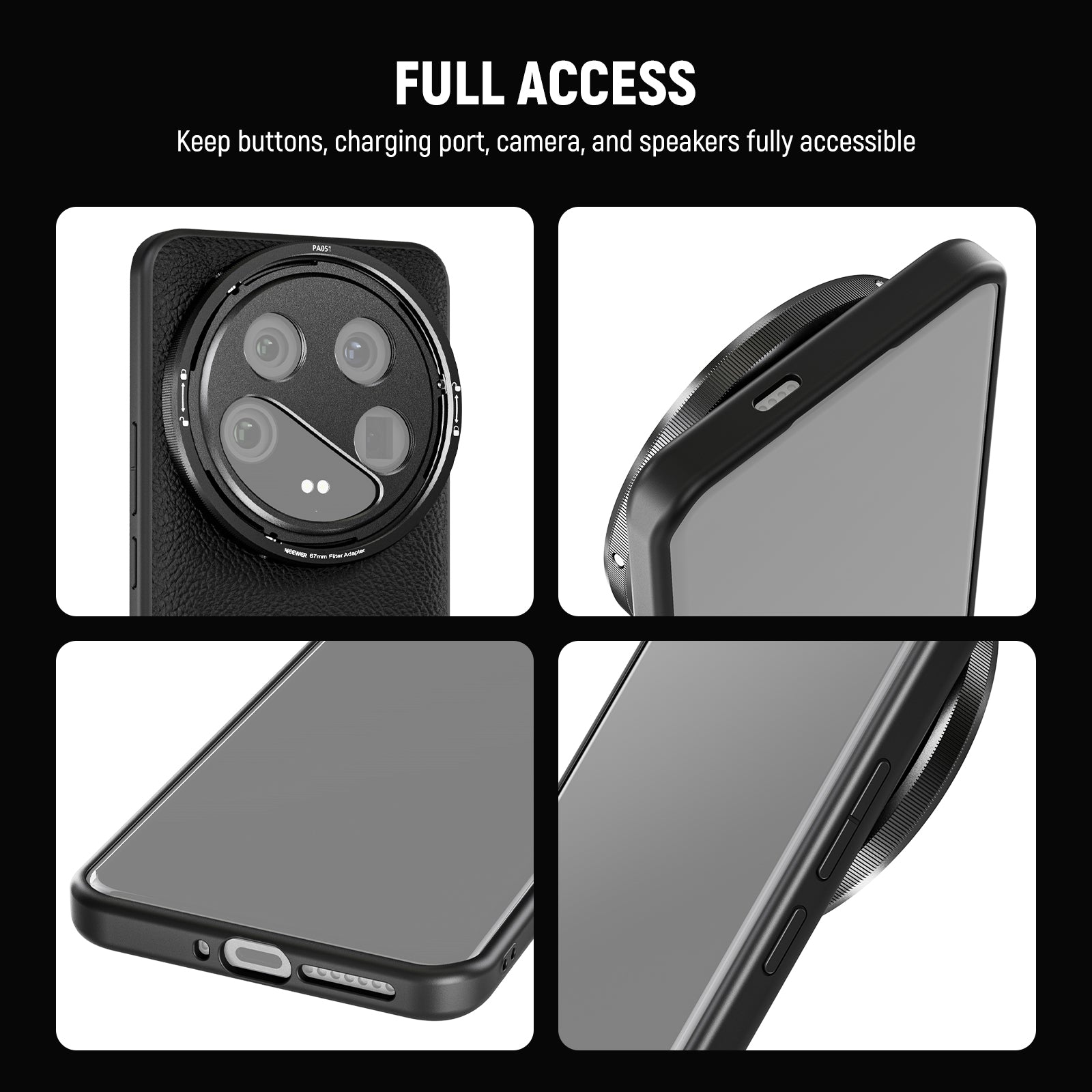 NEEWER PA051 Black Case for Xiaomi 14 Ultra offers full access to buttons, charging port, camera, and speakers.
