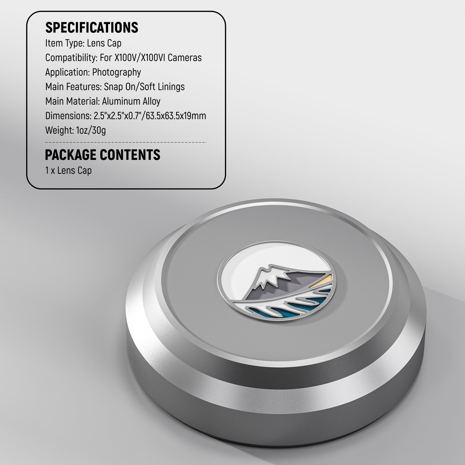 Specifications of the NEEWER CA112 Lens Cap For Fujifilm X100V & X100VI