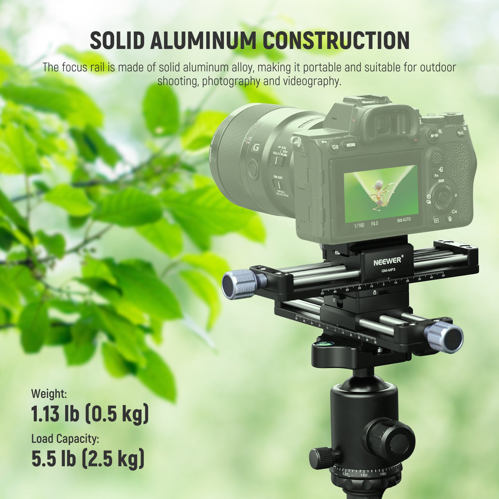 This focus rail is made of solid aluminum alloy, making it portable.