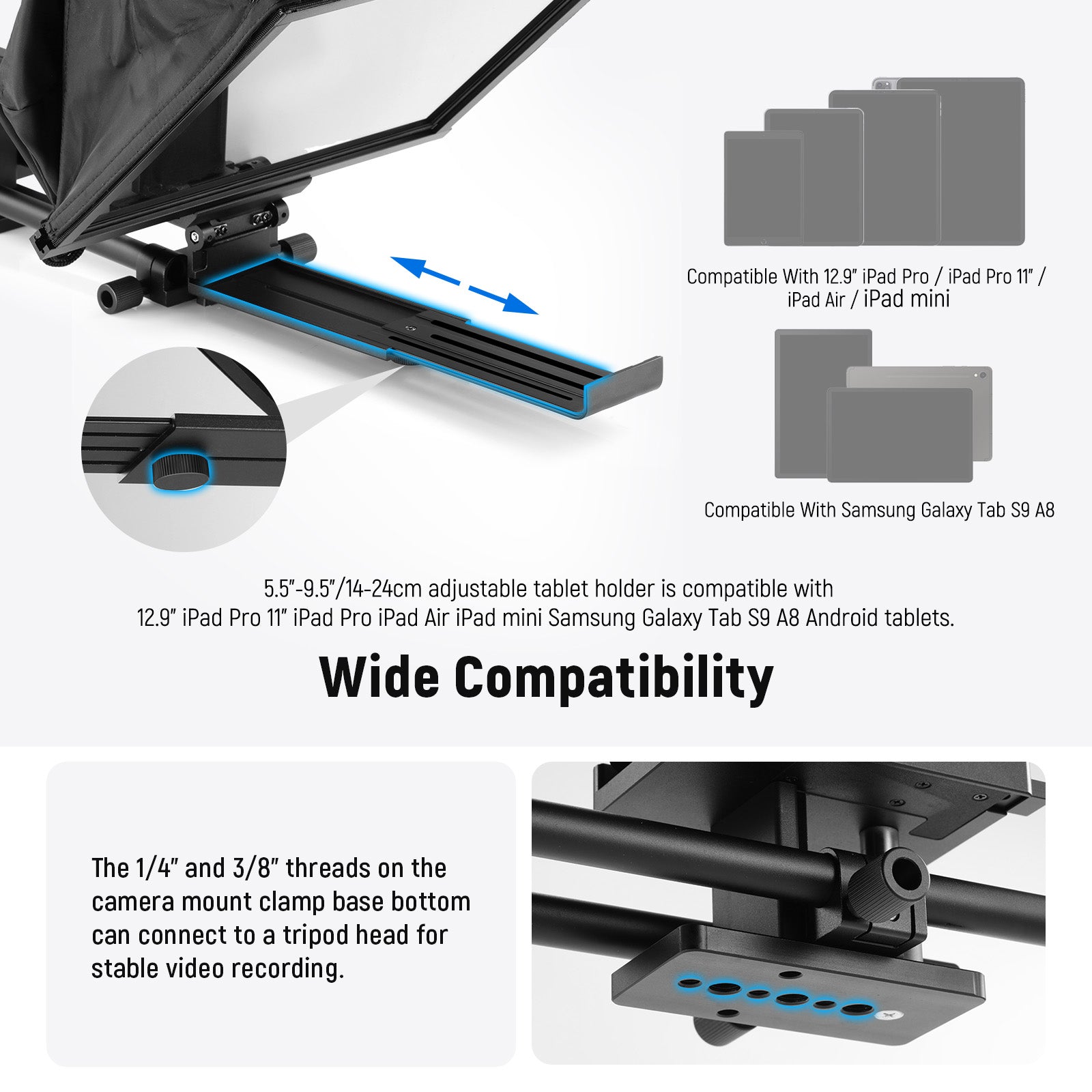 Wide Compatibility of the NEEWER C12 Camera Teleprompter