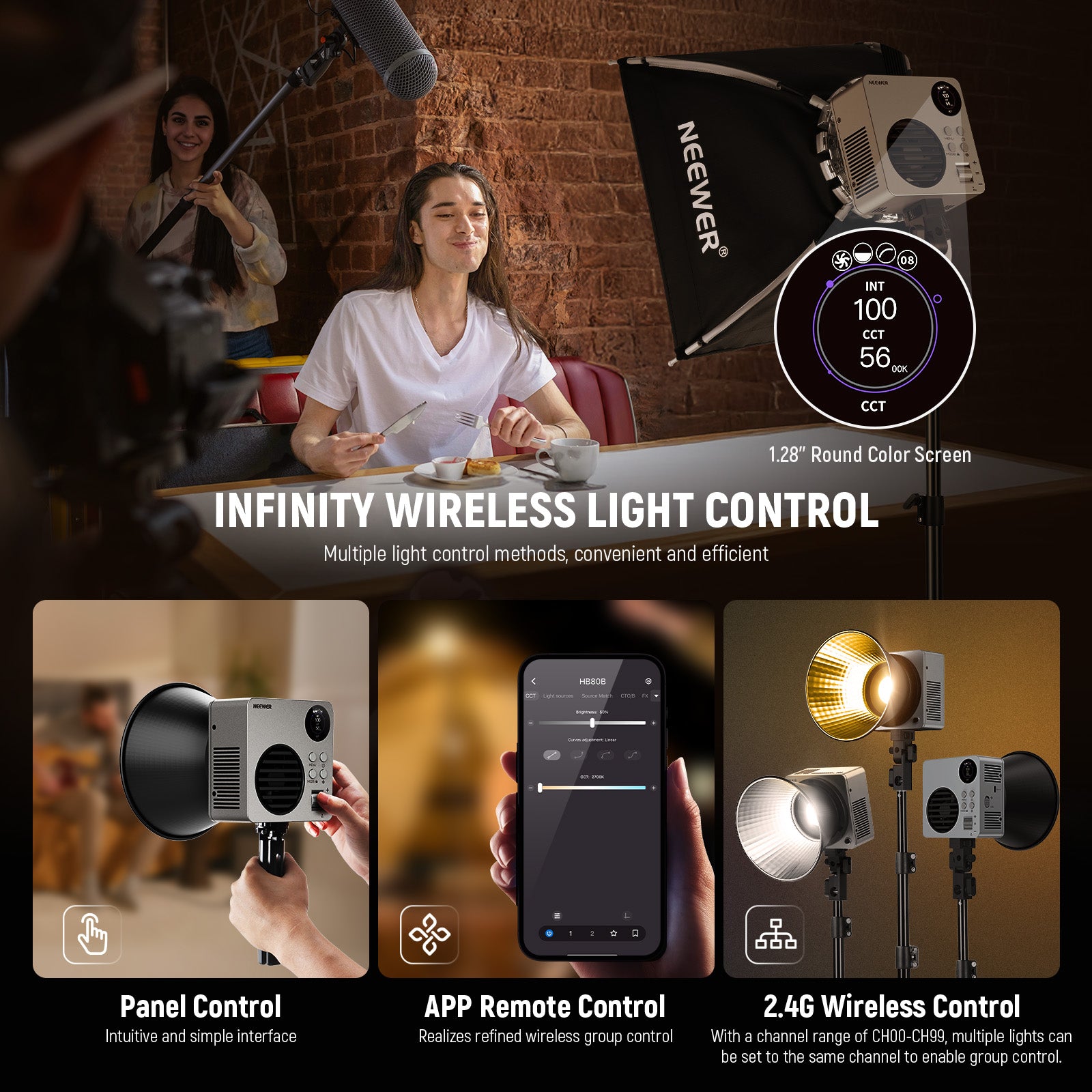 Methods for Controlling NEEWER HB80B 80W Bi Color Mini COB LED Video Light