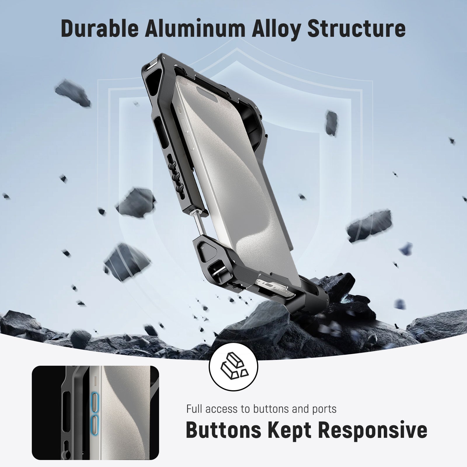 This phone video rig is a protective and reliable phone stabilizer.