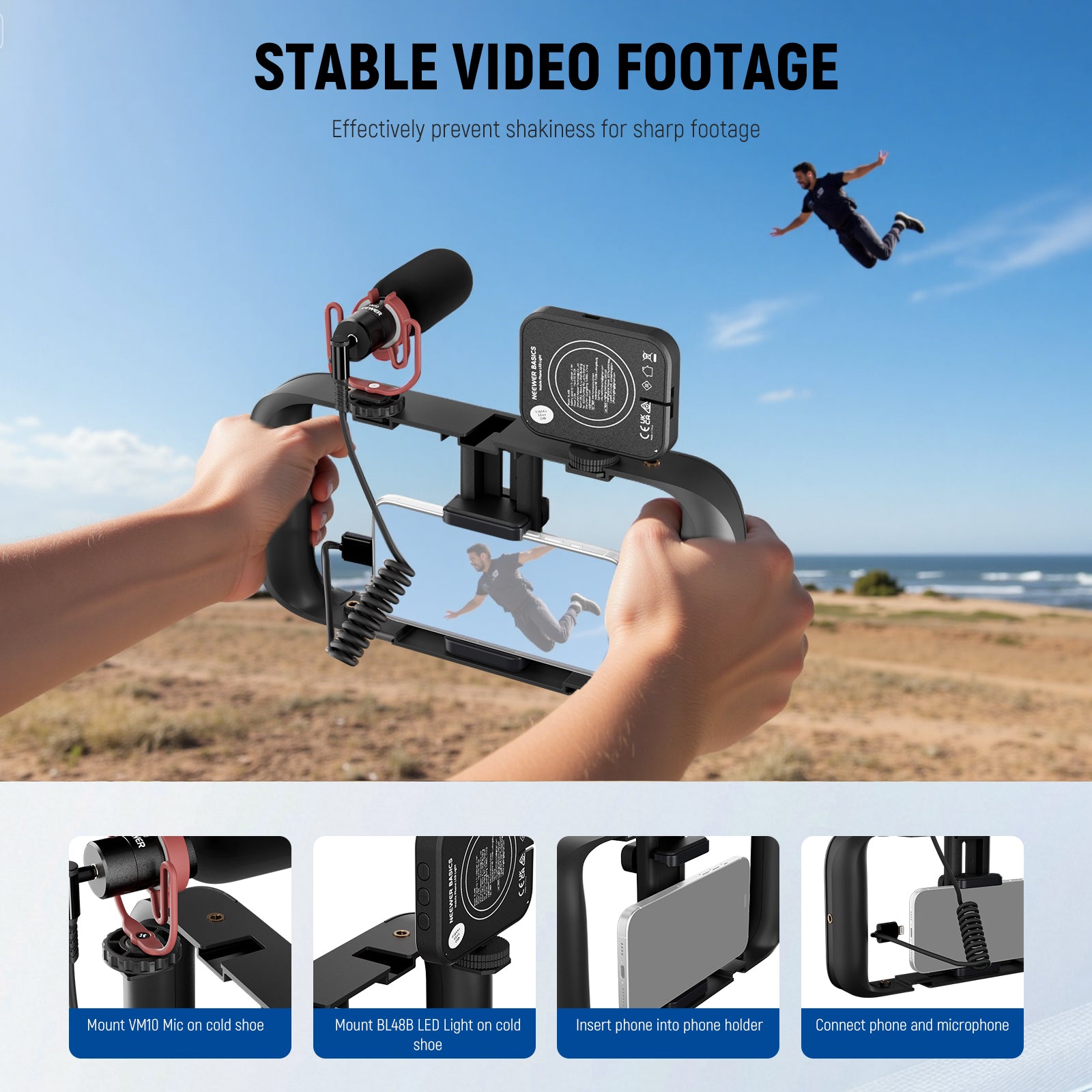 NEEWER PA055 Phone Cage Vlogging Kit offers stable video footage.