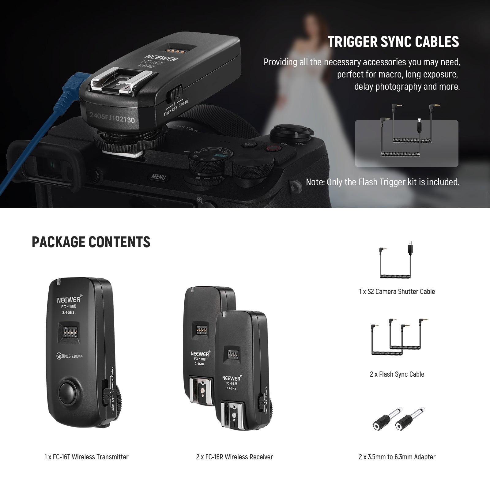 Package Contents of the NEEWER FC-16 2.4G Wireless Flash Trigger for Sony Cameras