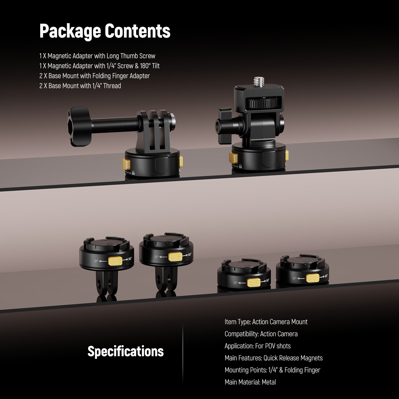 Package Contents of the NEEWER GP-23 6 In 1 Action Camera Mount Kit For GoPro DJI Insta360