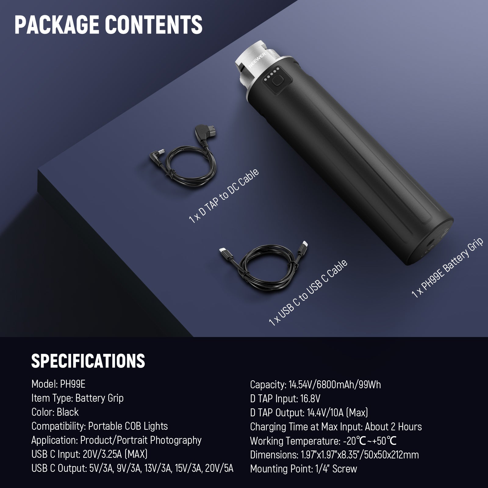 Package Contents of the NEEWER PH99E Battery Power Grip