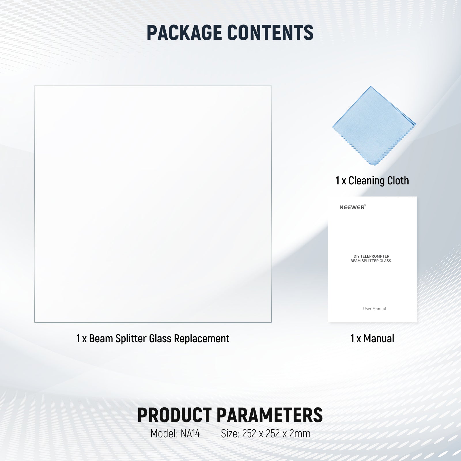 Package Contents of the NEEWER NA14/NA17 Beam Splitter for Teleprompter