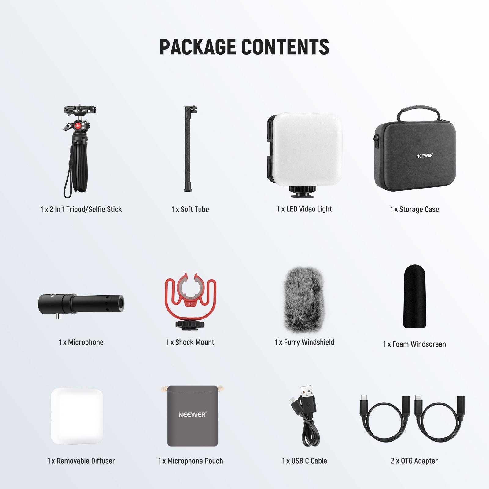 Package Contents of the NEEWER PA045 Vlogging Kit