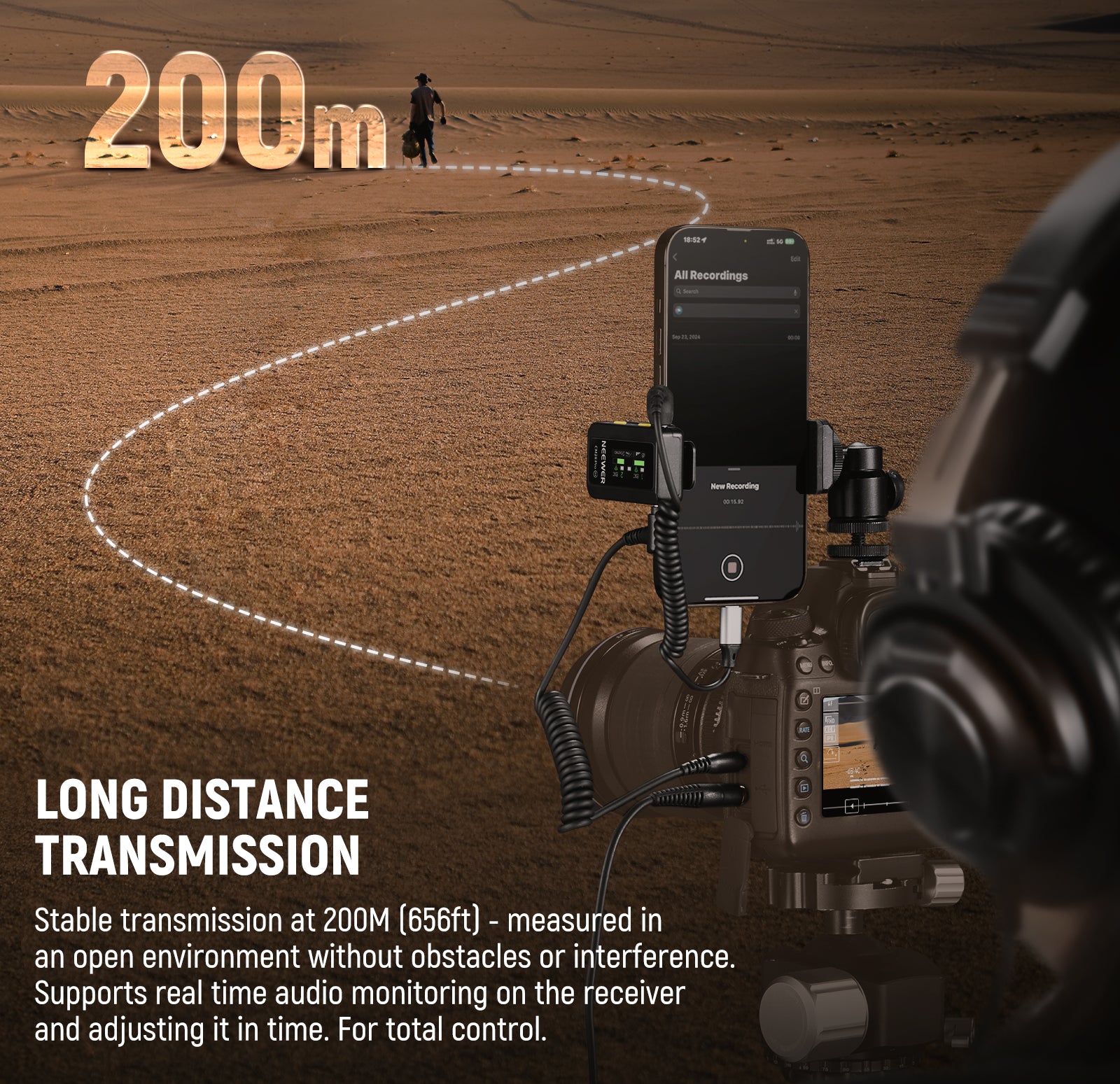 NEEWER CM28 PRO Wireless Mic System supports stable transmission at 200m