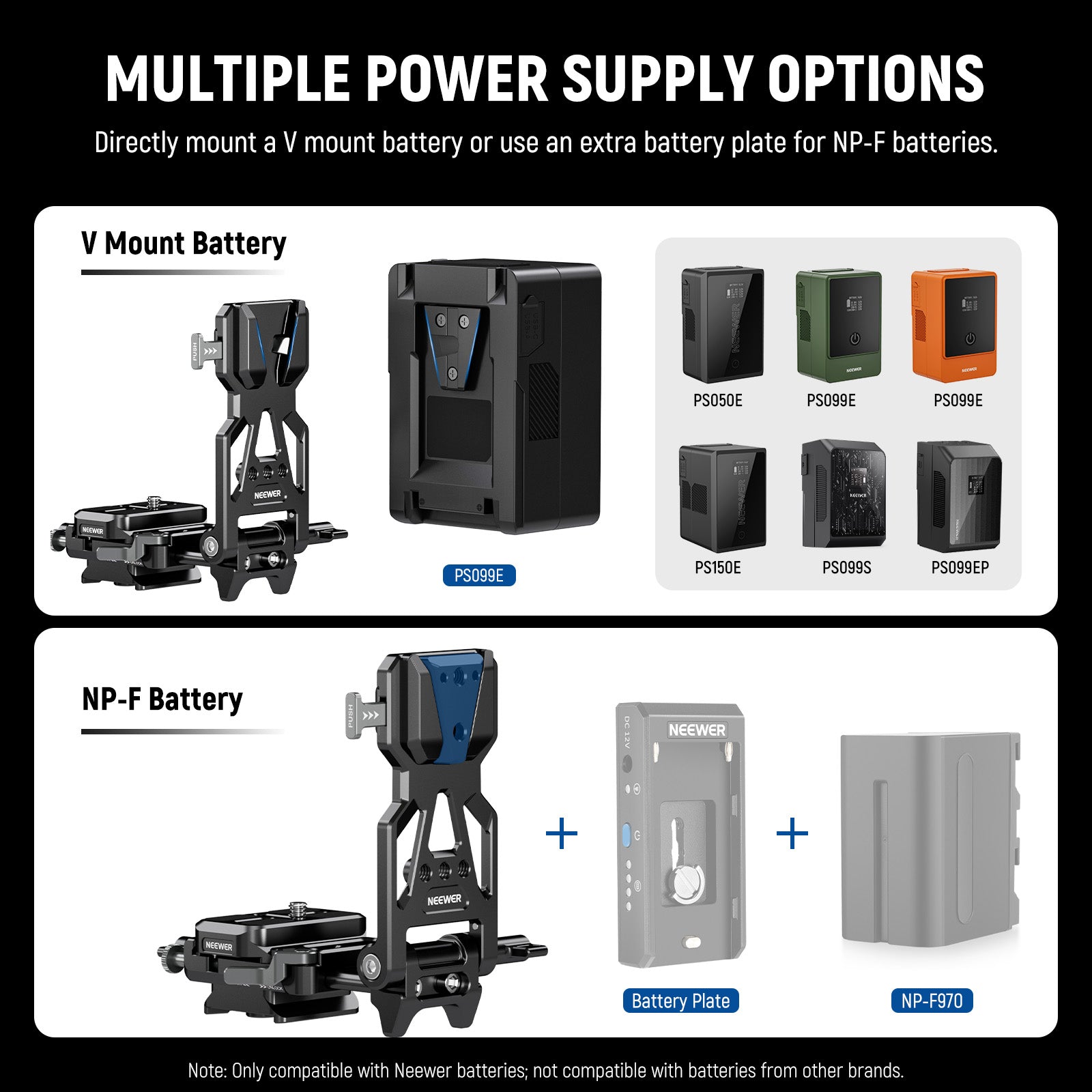NEEWER PS015 Pro Foldable V Mount Battery Plate offers multiple power supply options.