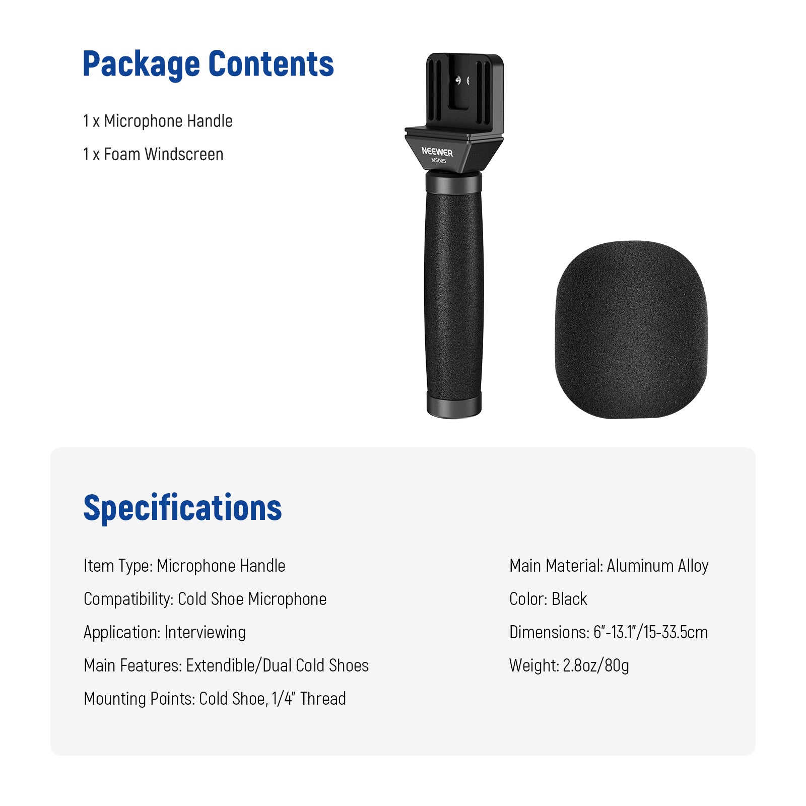 Specifications of the NEEWER MS005 Telescopic Lavalier Microphone Handle