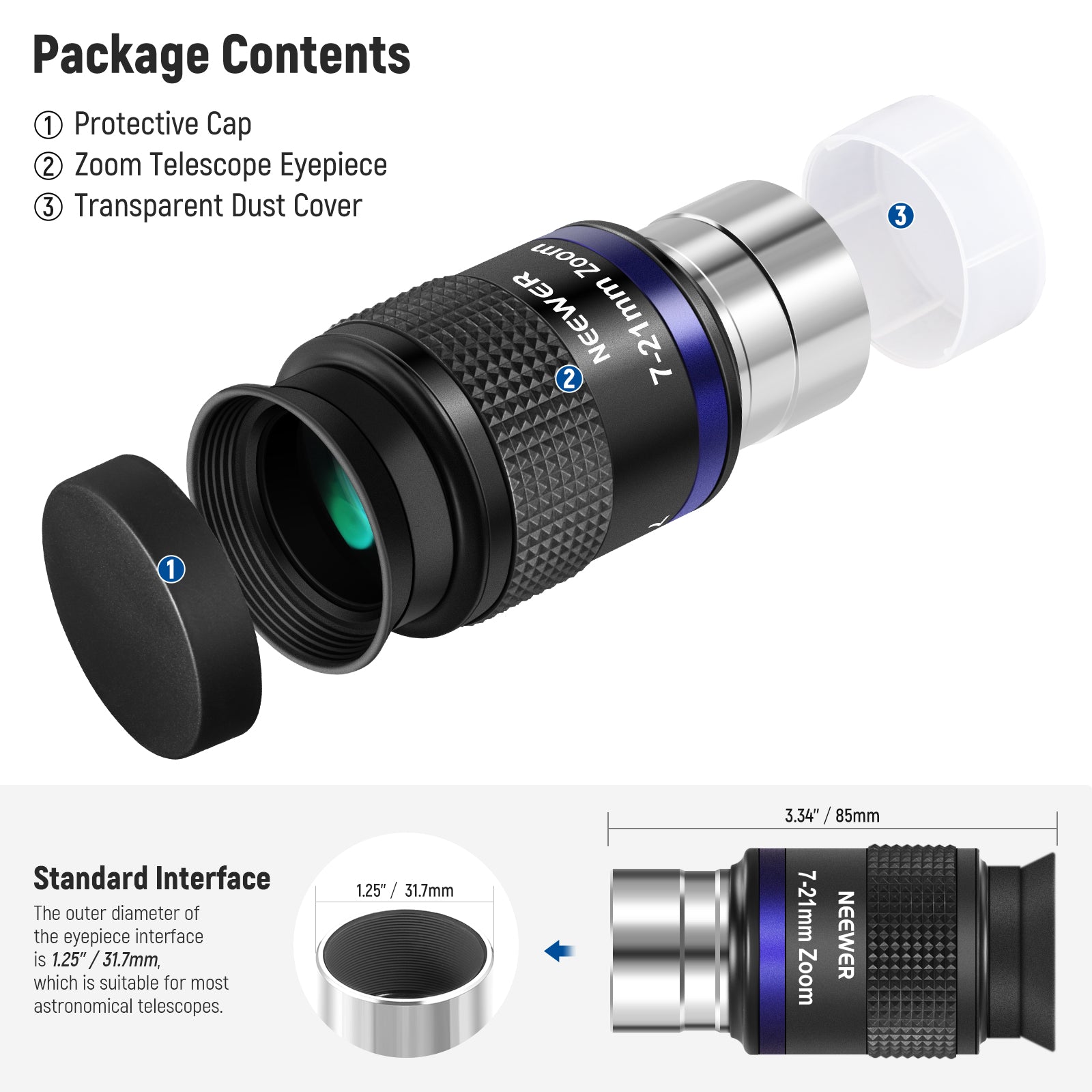 Package Contents of the NEEWER LS-T22 Zoom Telescope Eyepiece