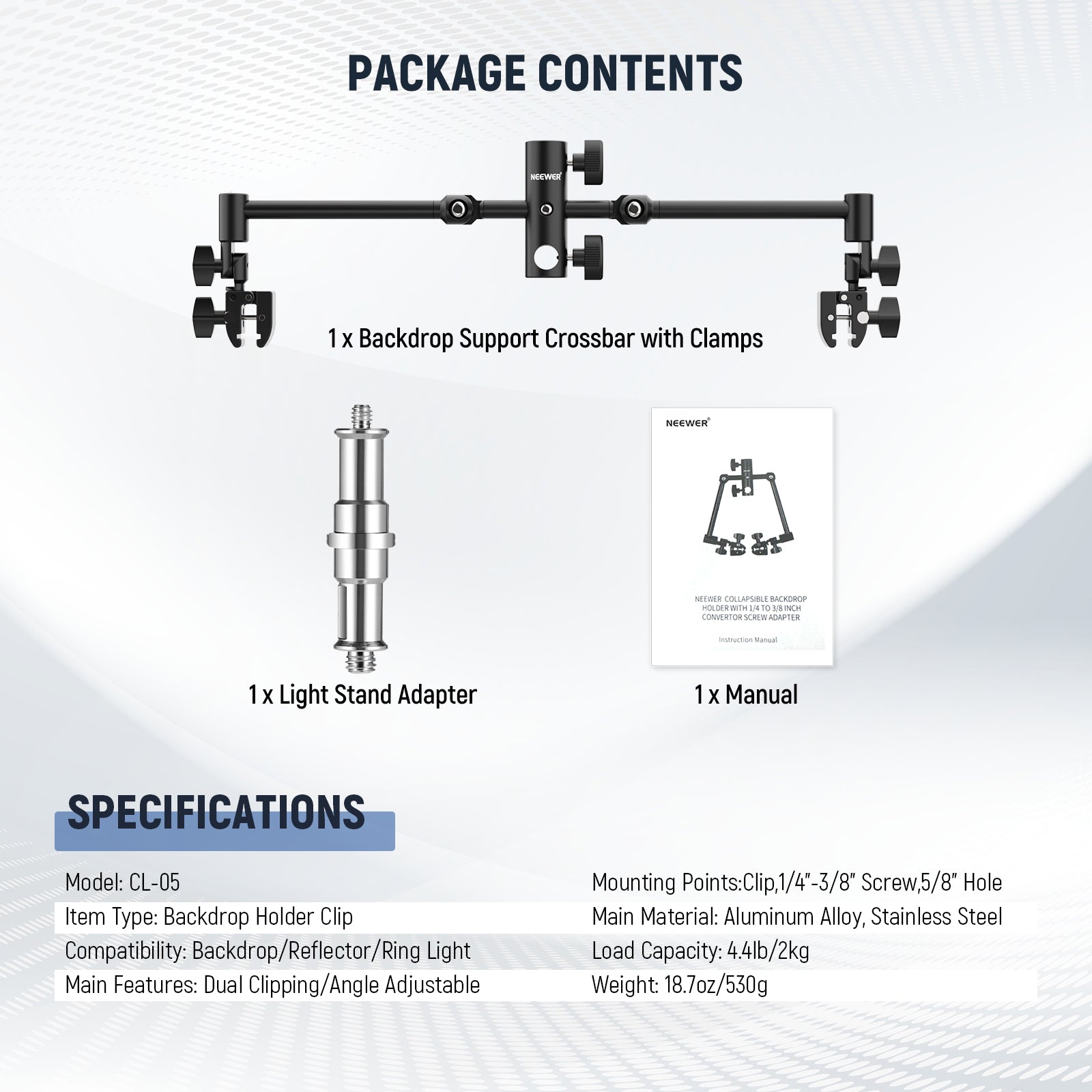 Package Contents of the NEEWER CL-05 Portable Collapsible Backdrop Holder