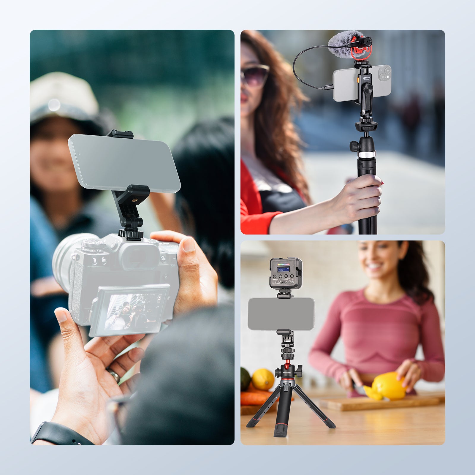 Scenarios for NEEWER SP-10 Phone Tripod Mount Holder