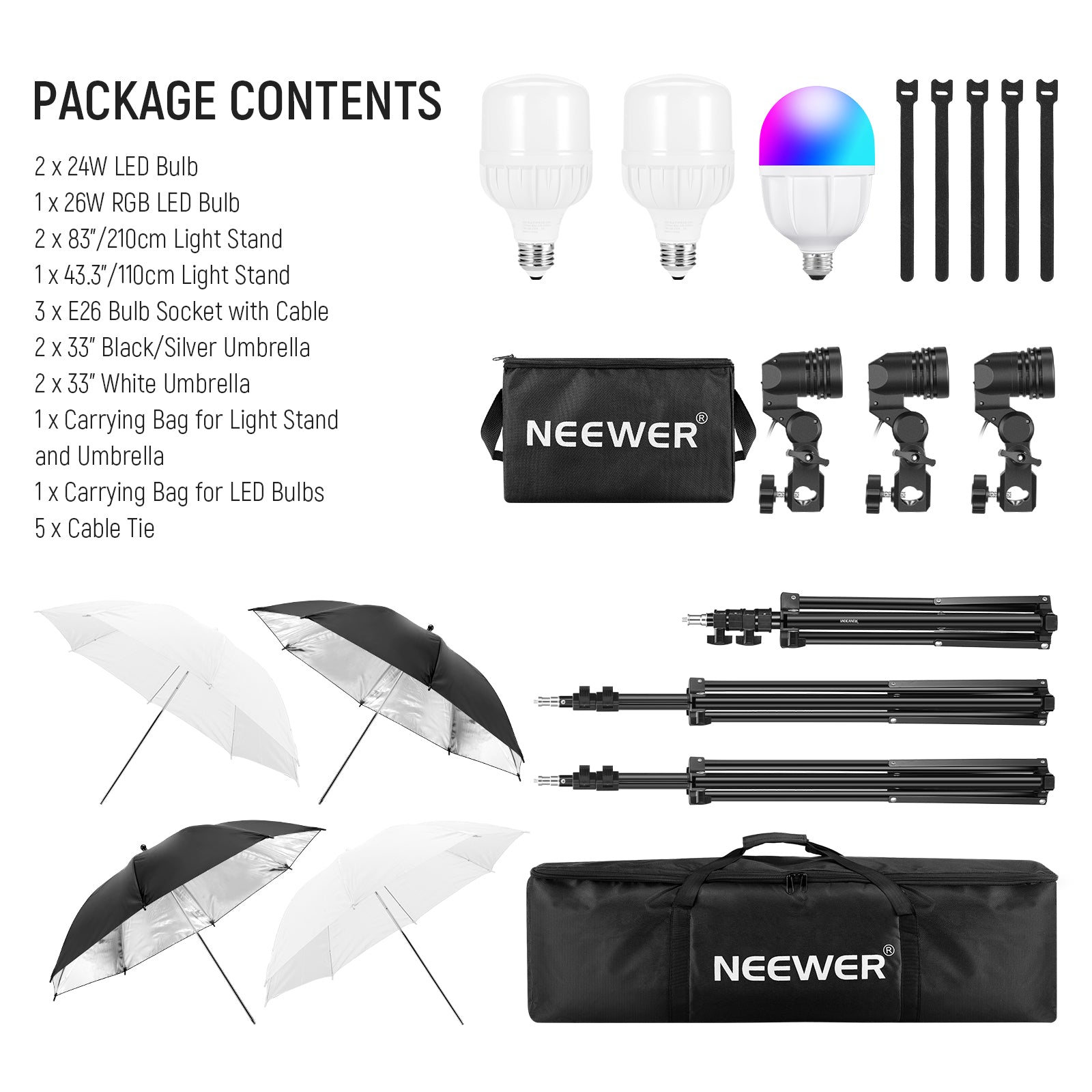 Package Contents of the NEEWER NK501 400W Photography Lighting Kit