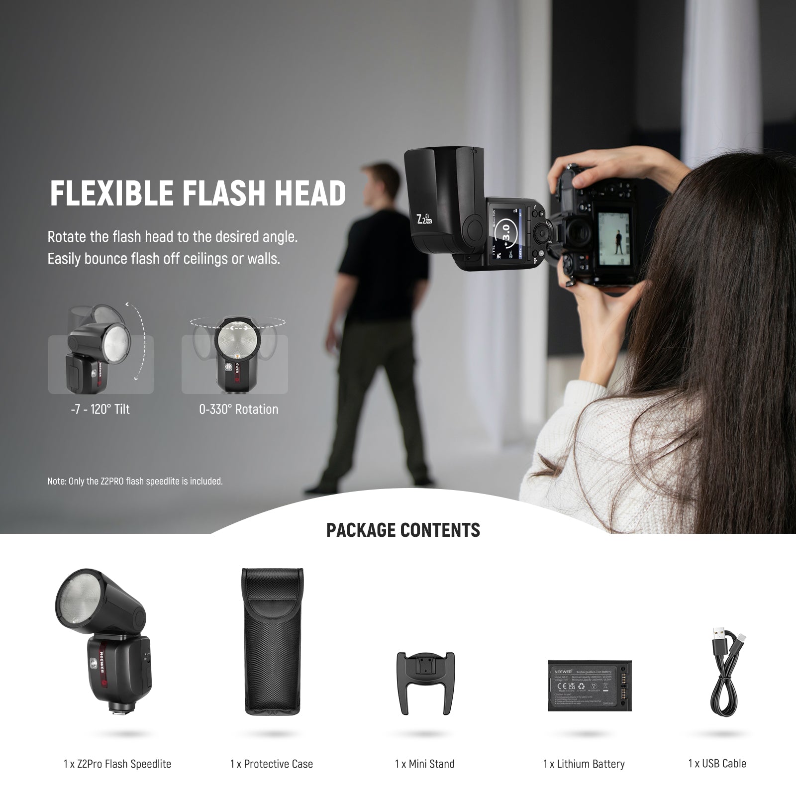 Package Contents of the NEEWER Z2PRO-N Round Head Speedlite Flash