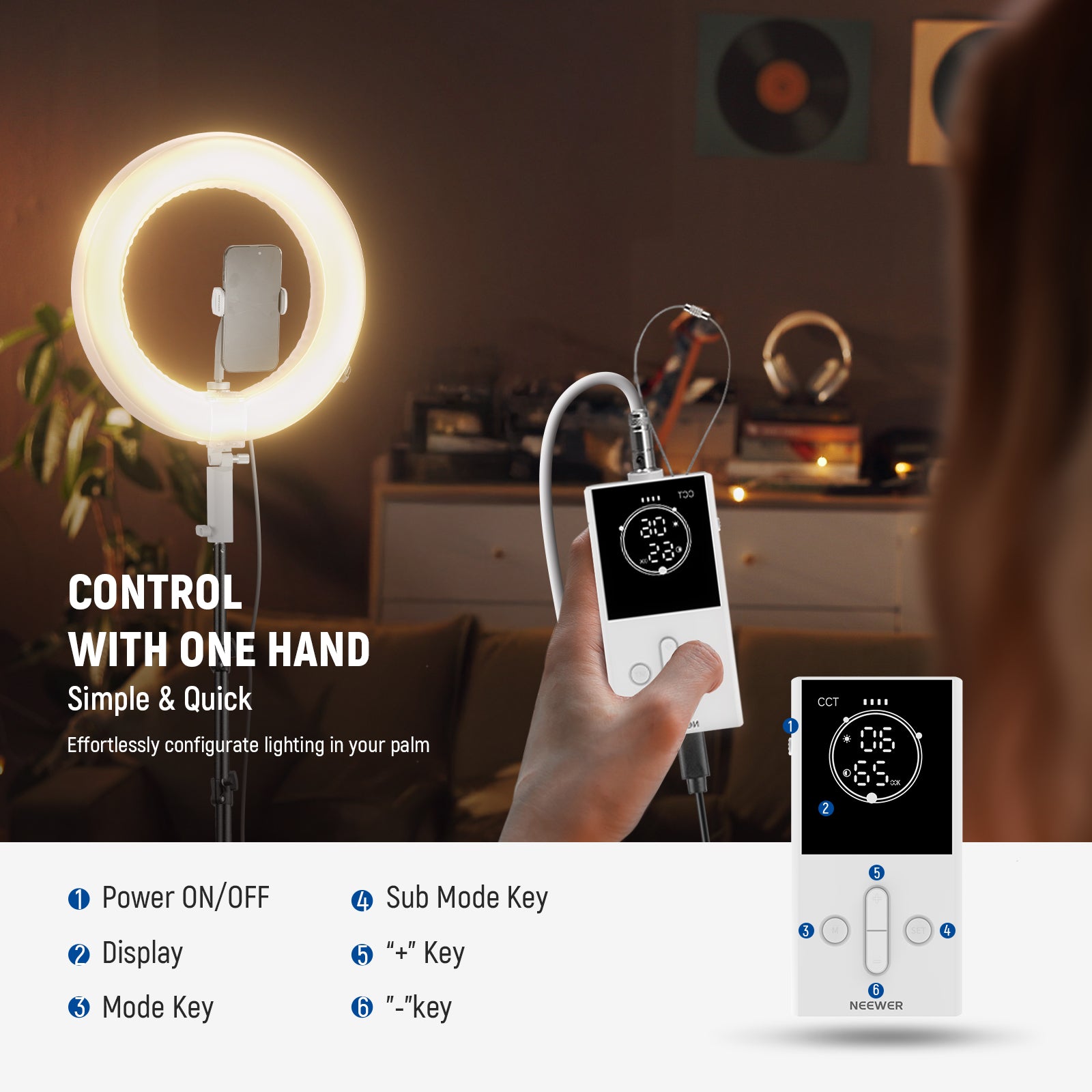 NEEWER RA14B Inflatable Large Ring Light can be controlled with one hand.