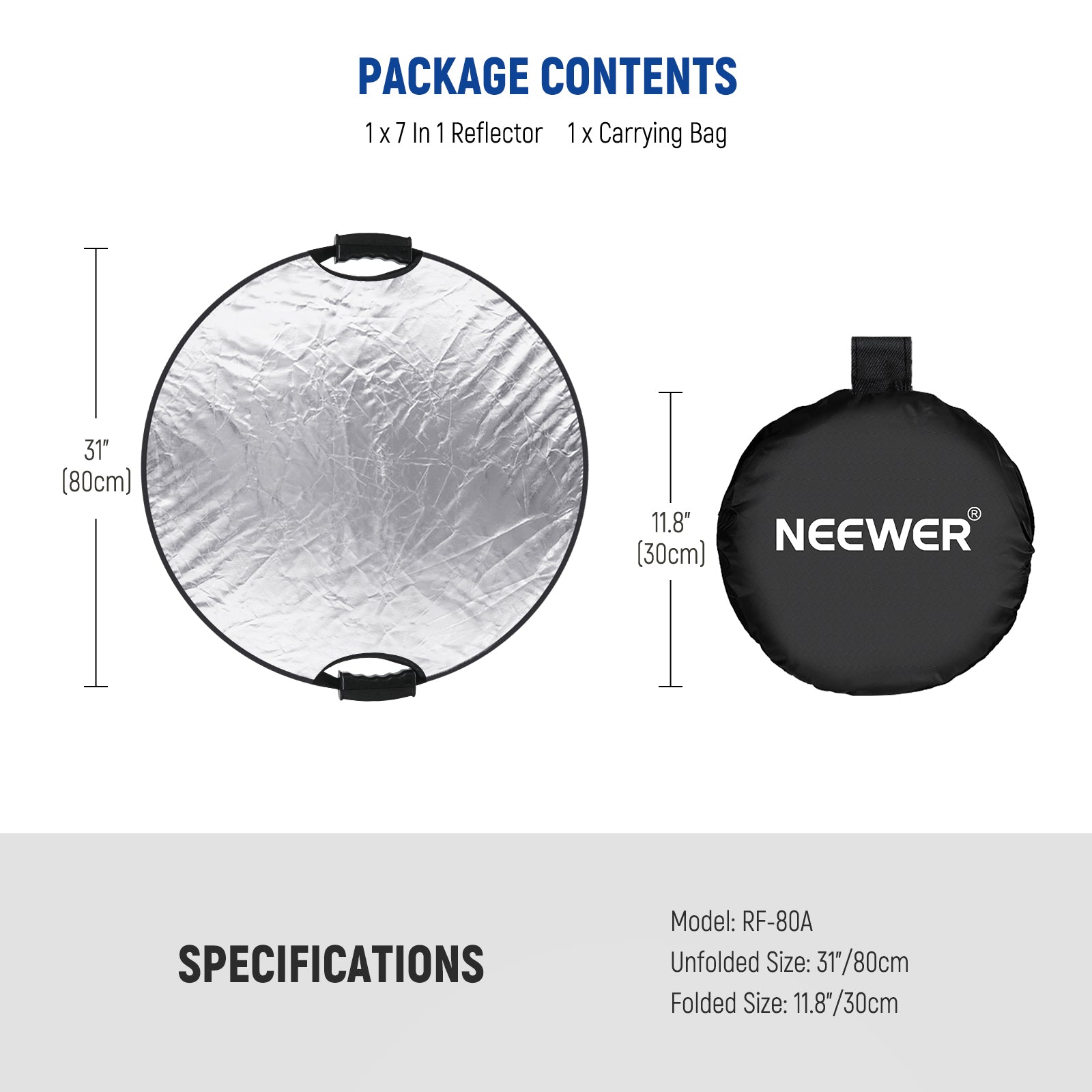 Package Contents of the NEEWER 7-in-1 Pop Up Photography Reflector