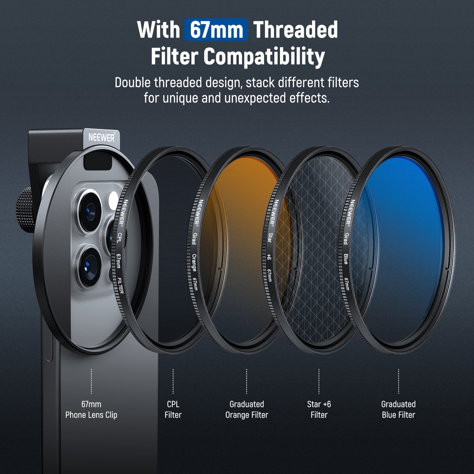 Stack different filters for unique and unexpected effects.