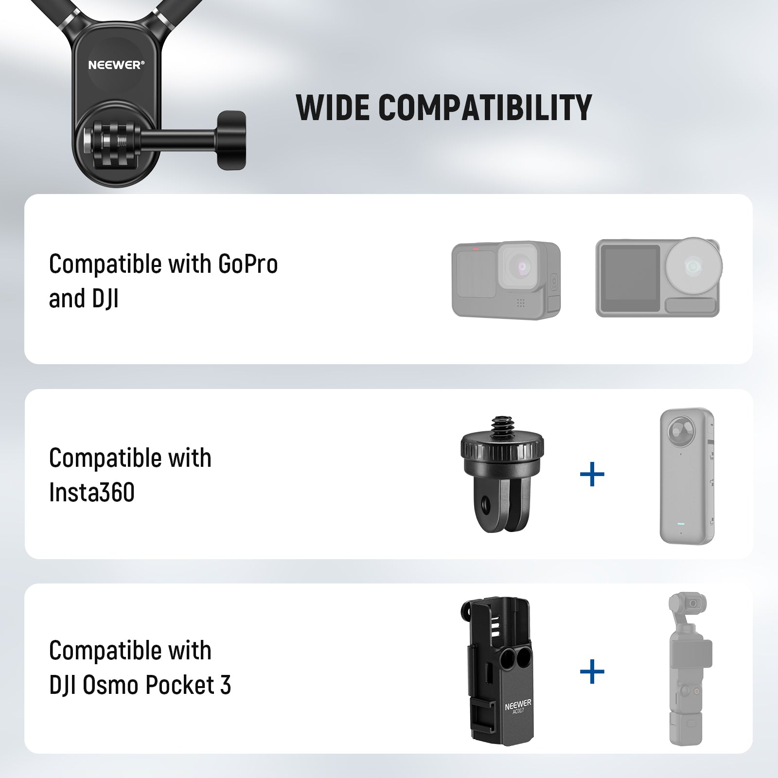 NEEWER GP39 Magnetic Action Camera Neck Mount Kit is widely compatible.