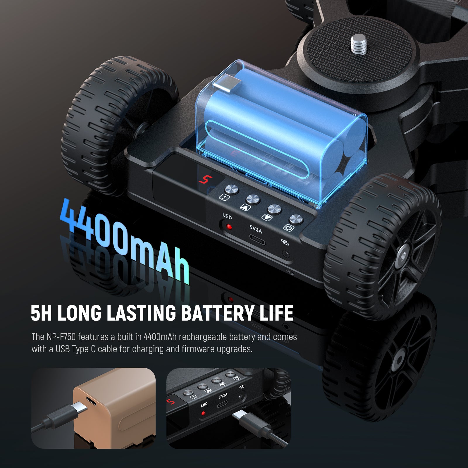 NEEWER DL400 Motorized Camera Dolly kit includes a NP-F750 Replacement Battery