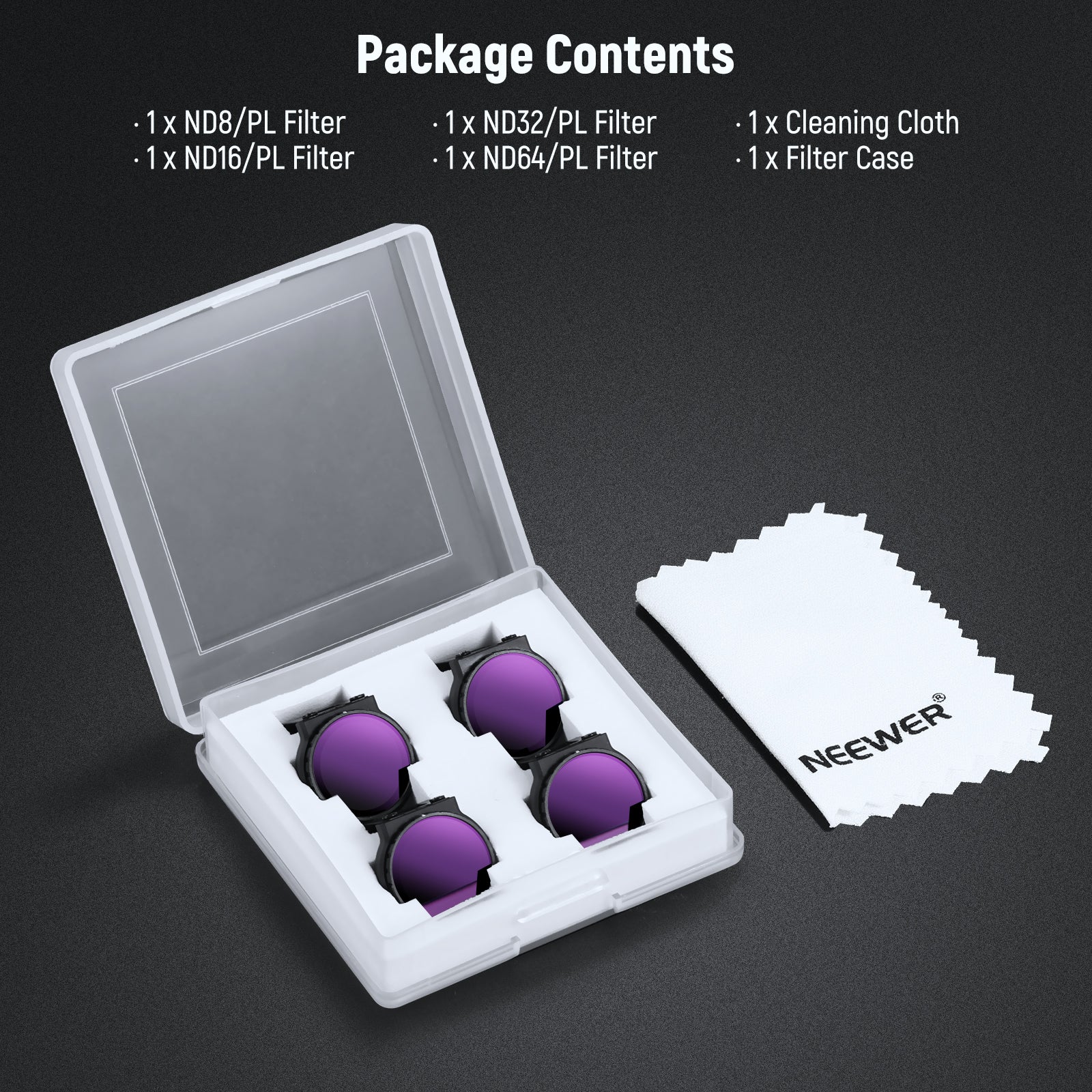 Package Contents of the NEEWER FL-N29 ND/CPL Filter Set for DJI NEO