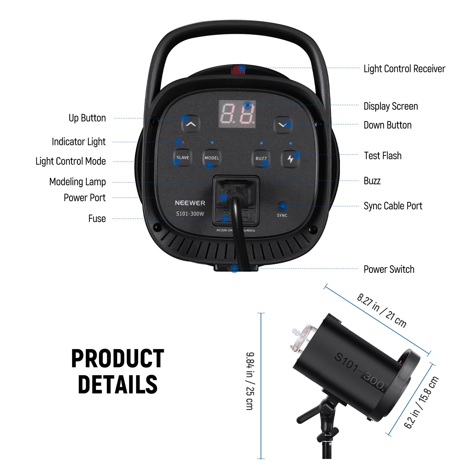 Product details of the NEEWER S101-300W Monolight