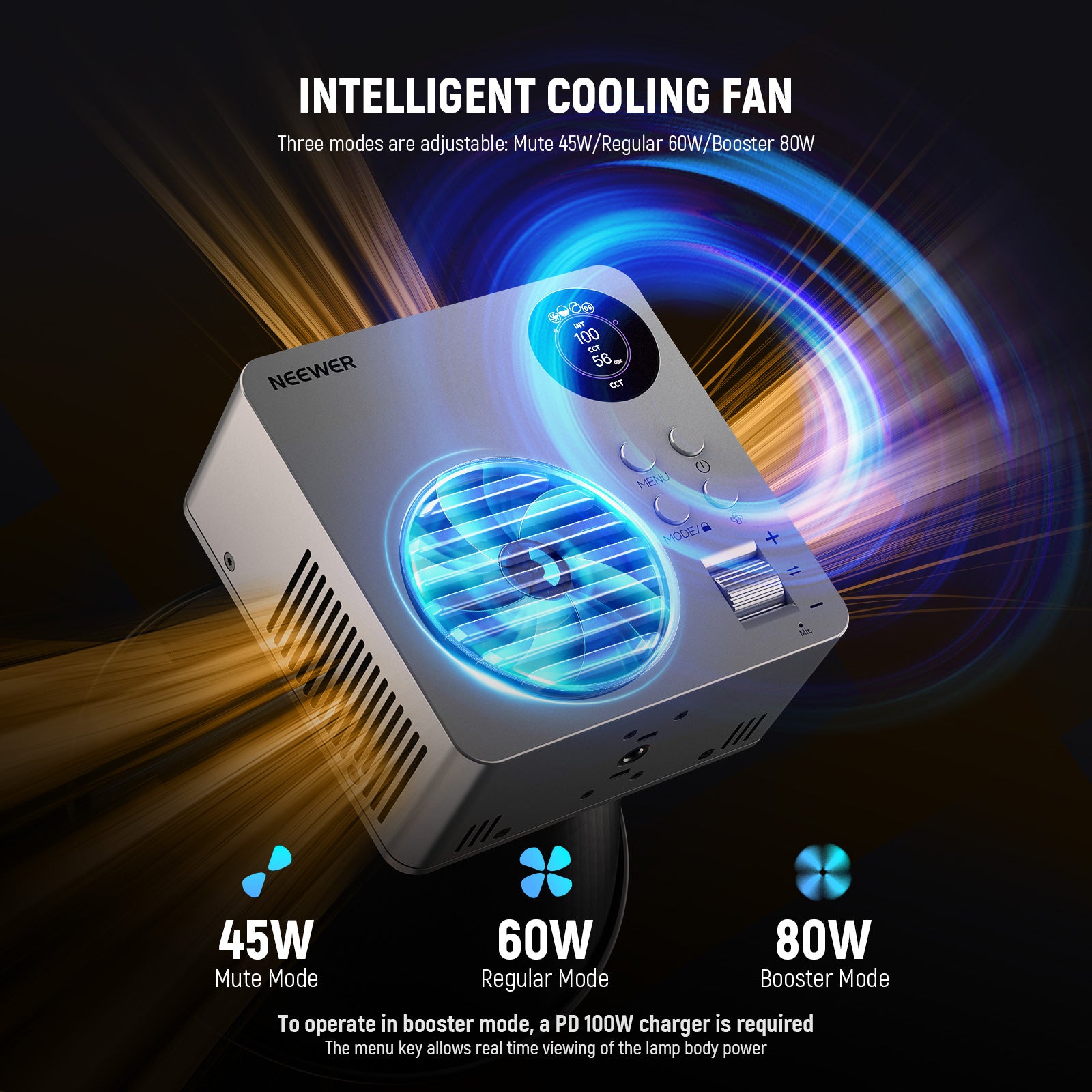 The cooling fan has 3 modes