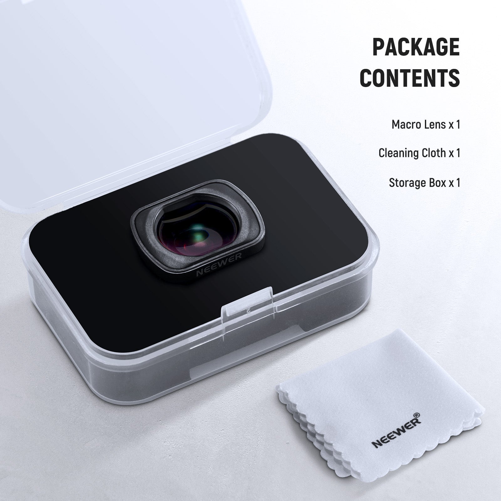 Package Contents of the NEEWER LS-64 2x Macro Lens for DJI Osmo Pocket 3