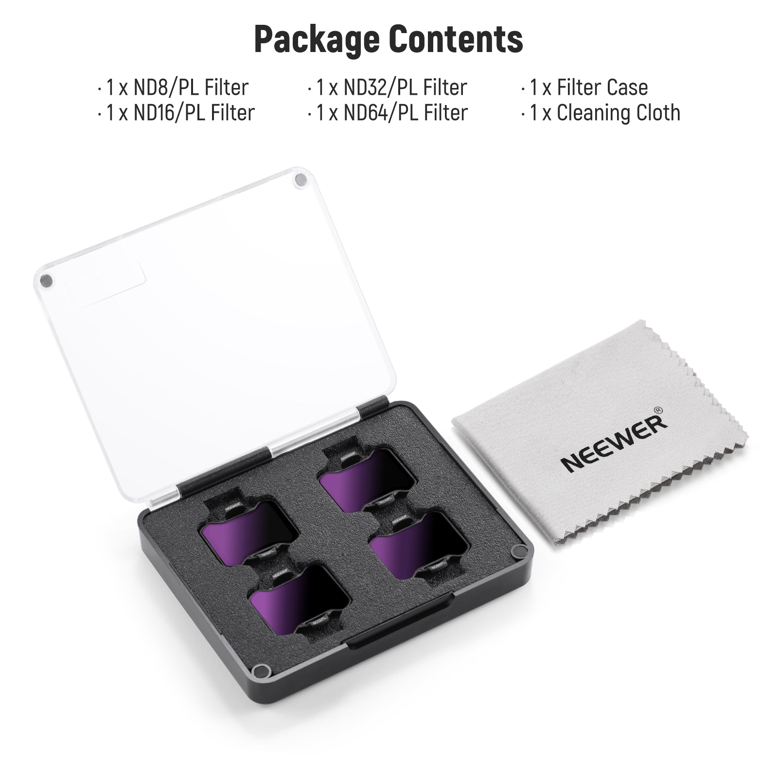 Package Contents of the NEEWER FL-A99 ND/PL Filter Set for DJI Avata 2