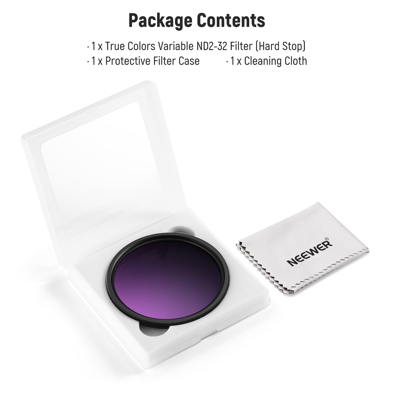 Package Contents of the NEEWER ND2-32 True Colors Hard Stop Variable ND Filter
