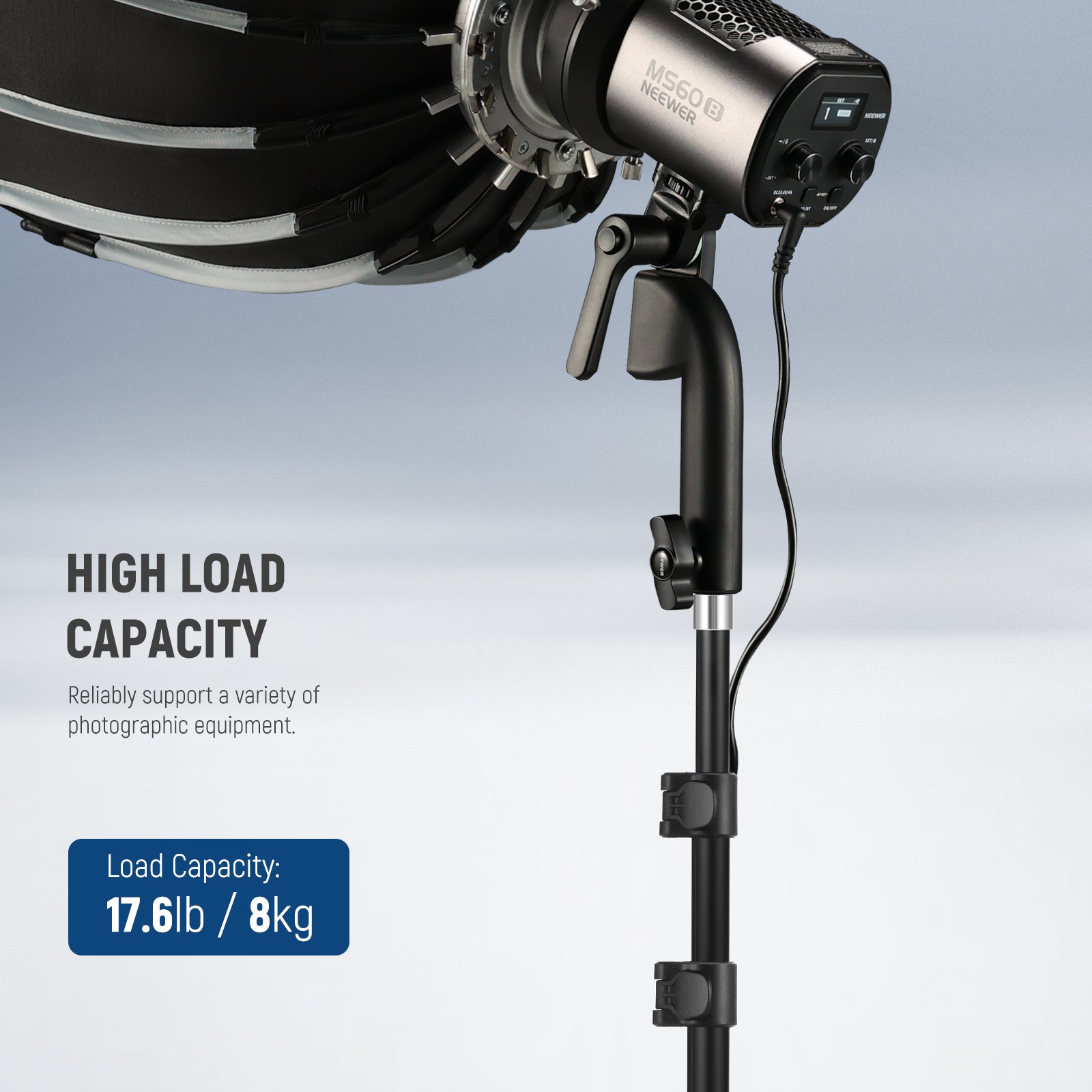 NEEWER ST180R Portable Light Stand supports up to 8kg.