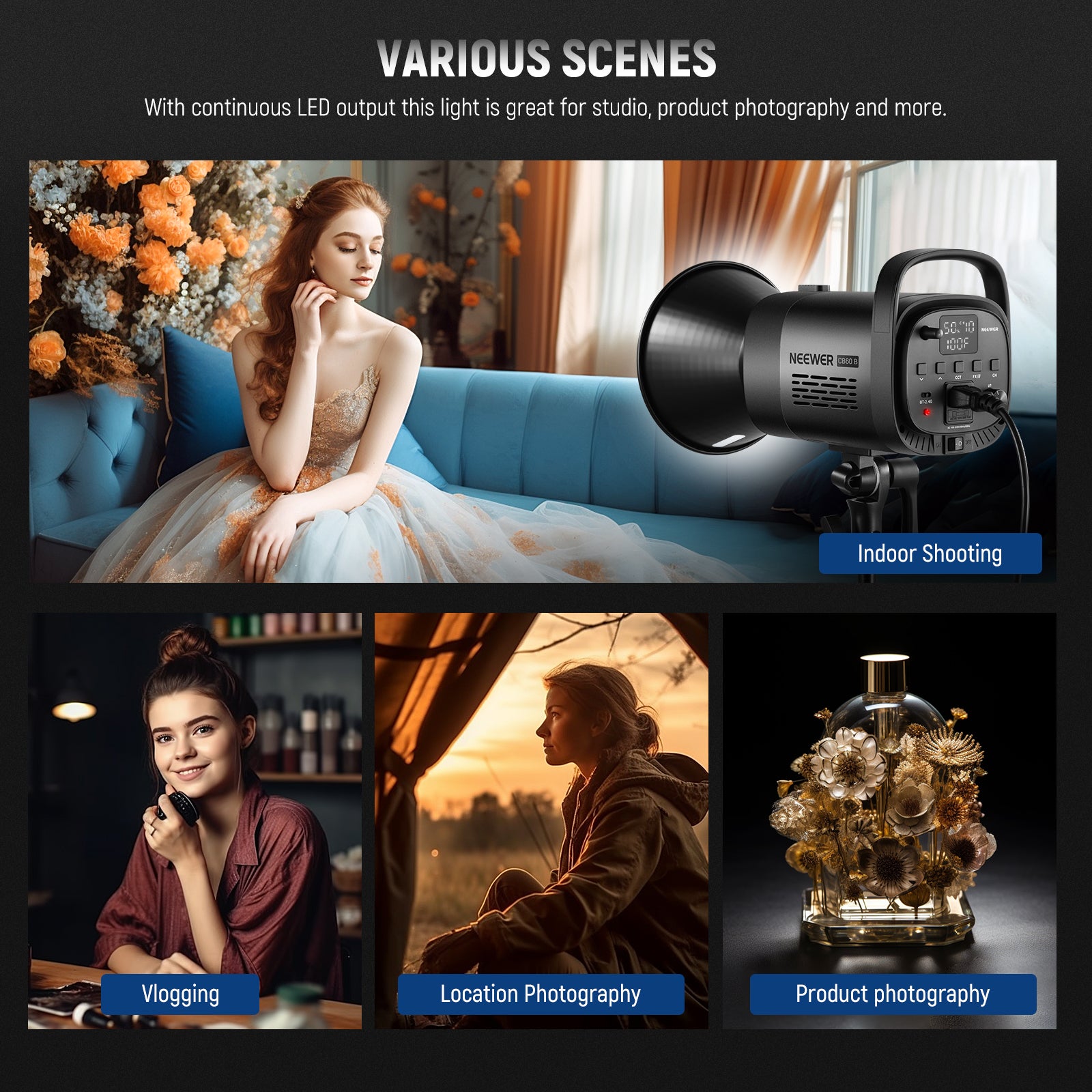 Scenarios for NEEWER CB60B Bi-Color LED Video Light