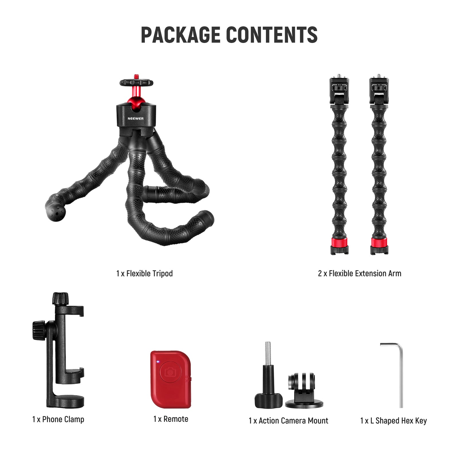 Package Contents of the NEEWER T91 Flexible Phone Tripod with Two Magic Arms