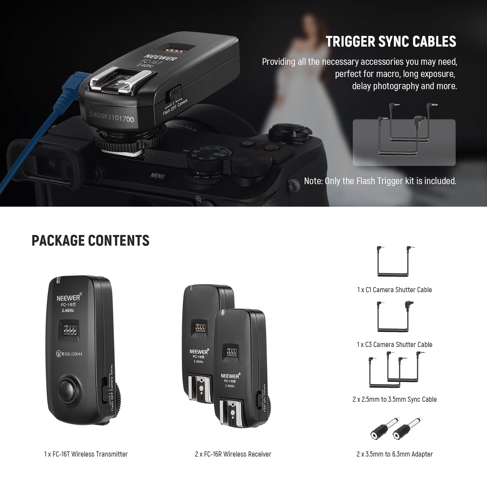 Package Contents of the NEEWER FC-16 2.4G Wireless Flash Trigger for Canon Cameras