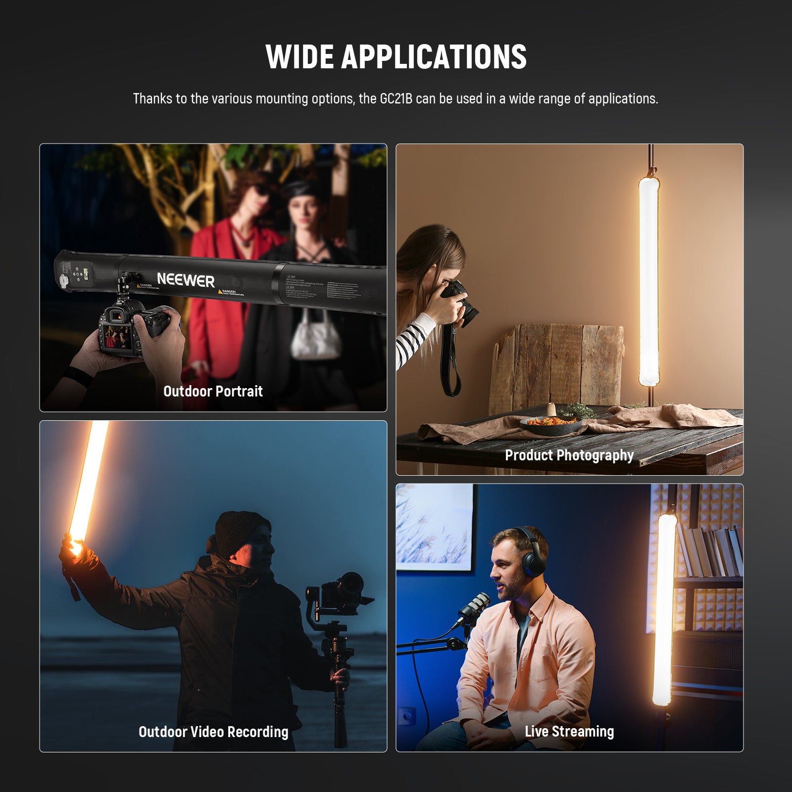 Wide Applications of the NEEWER GC21B 21W Bi Color Handheld LED Tube Light