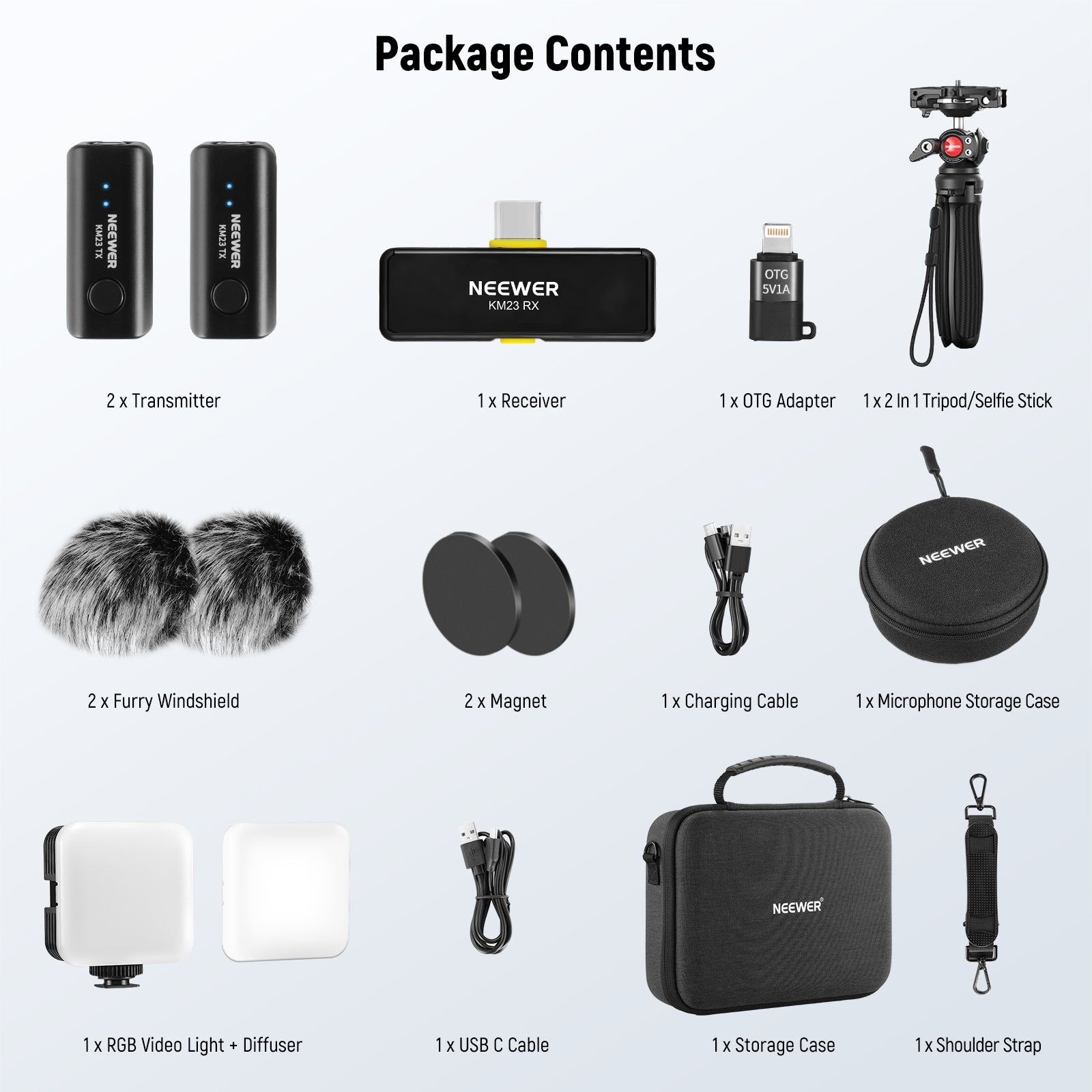 Package Contents of the NEEWER PA048 Vlogging Kit