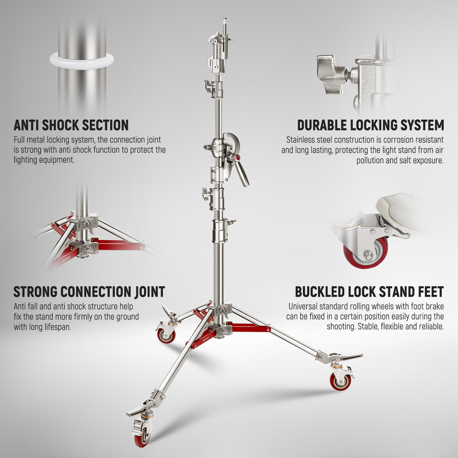 NEEWER SC440AW 14.4ft C Stand on Wheels features anti shock section.
