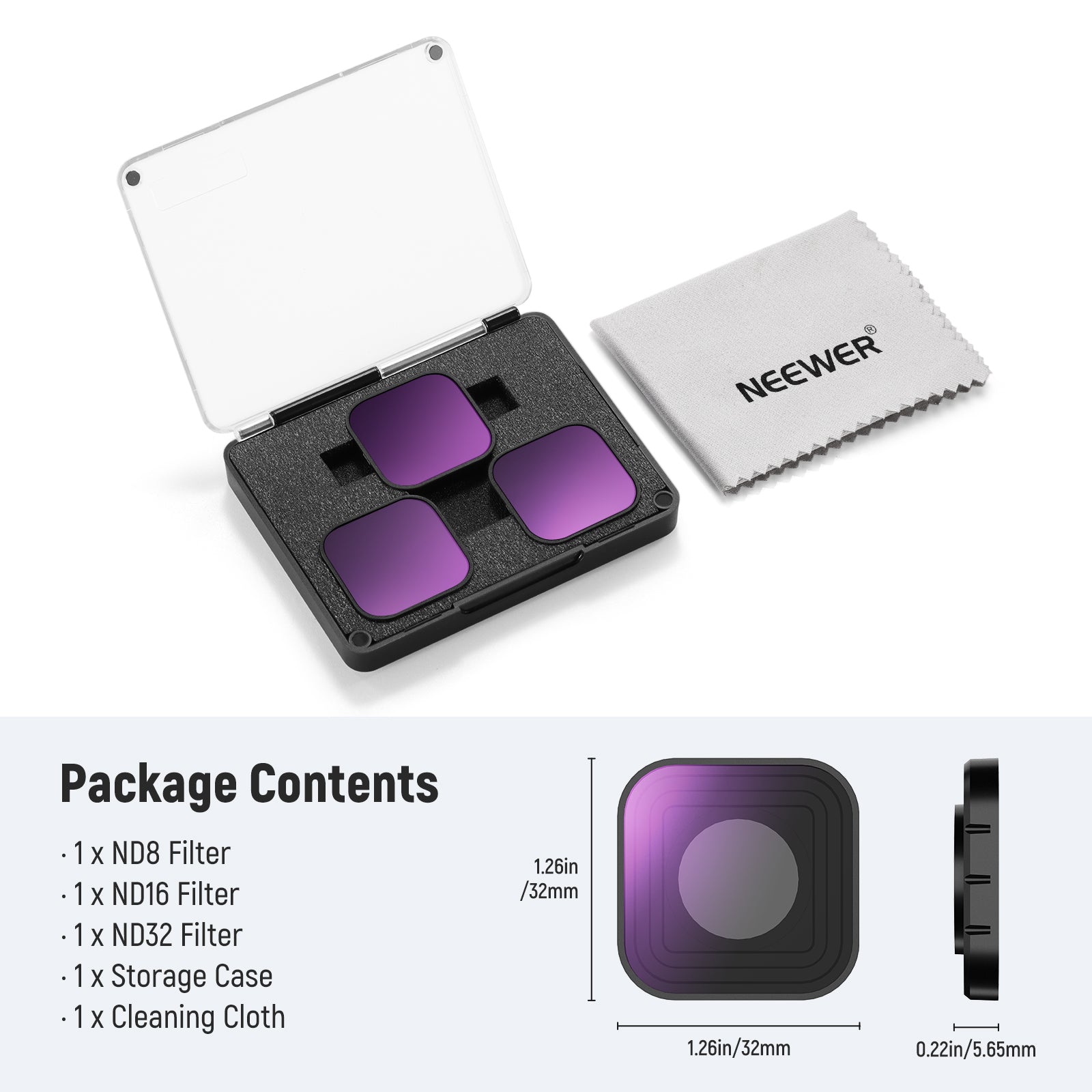 Package Contents of the NEEWER FL-GP9 3 Pack ND Filter Set