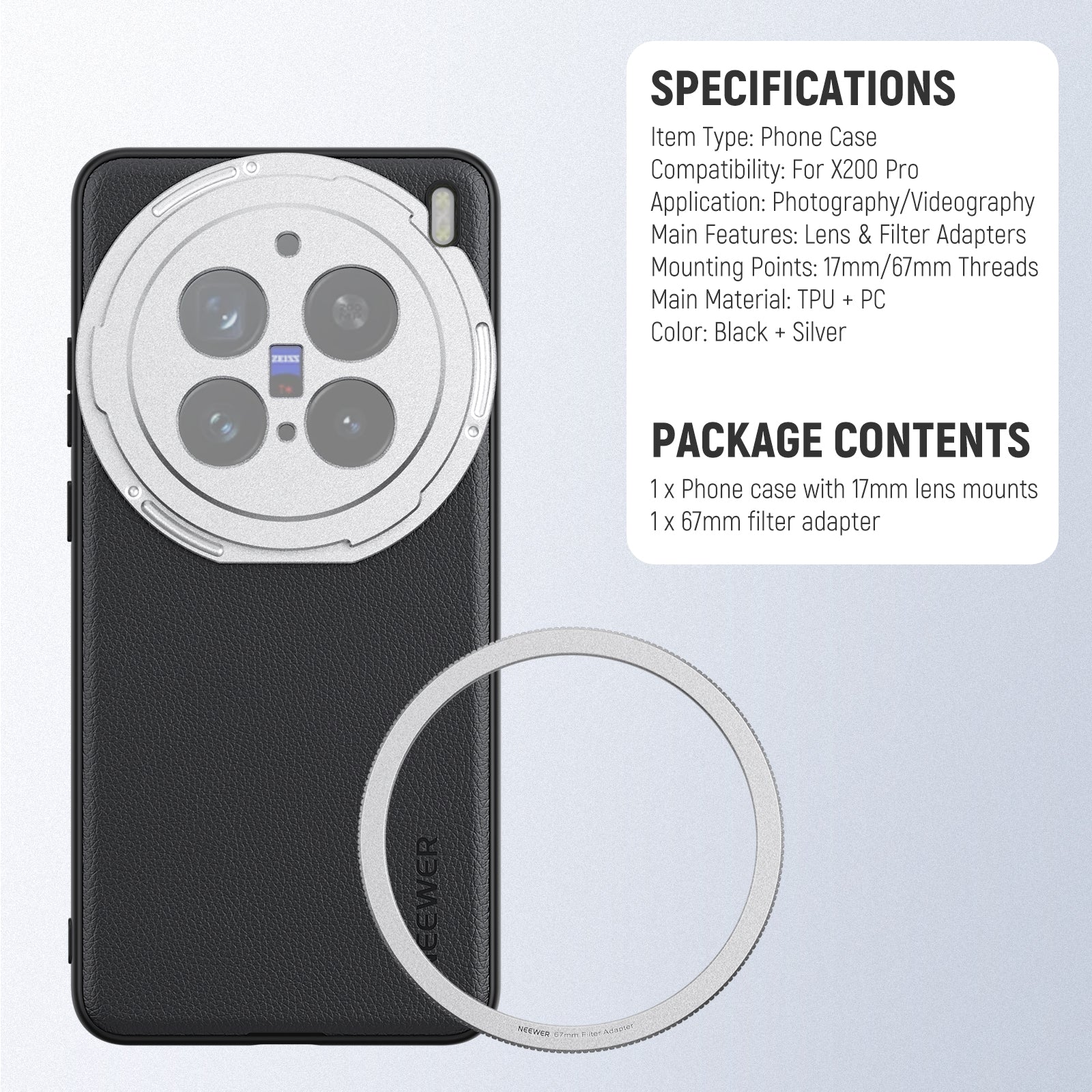 Specifications of the NEEWER PA114 Phone Case For VIVO X200 Pro