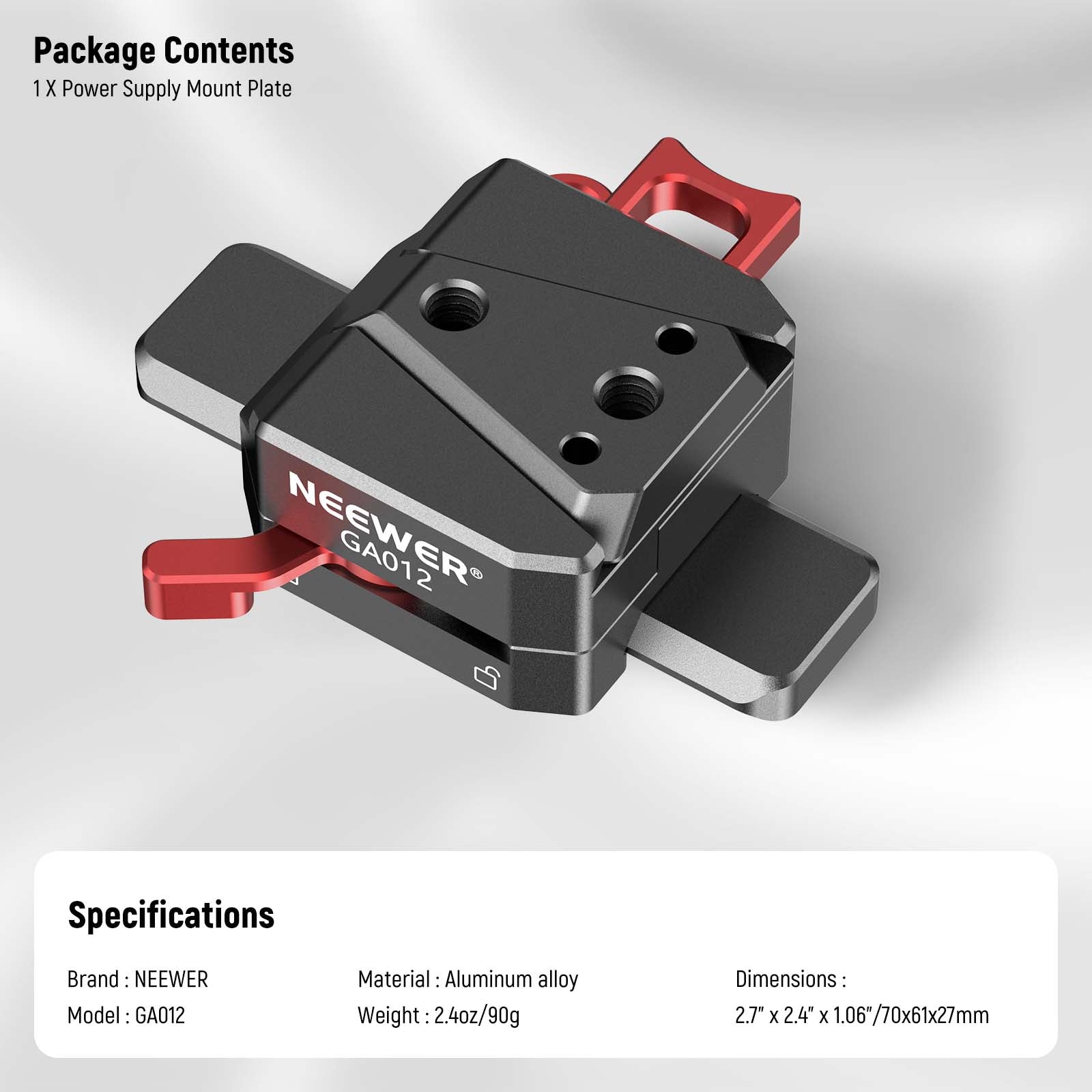 Specifications of the NEEWER GA012 Mini V Mount Battery Plate