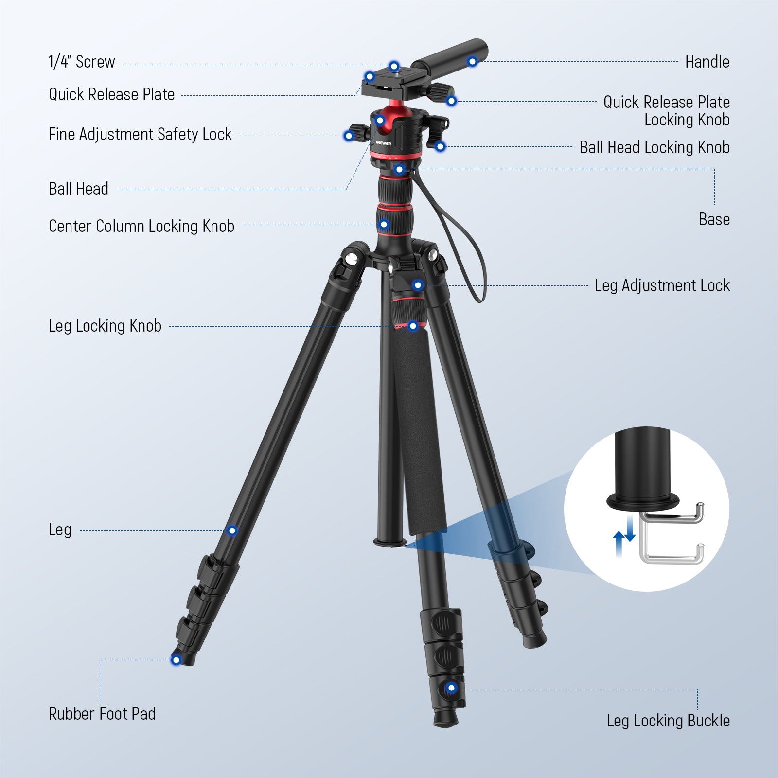 Product details of the NEEWER TP08 2 in 1 Camera Tripod